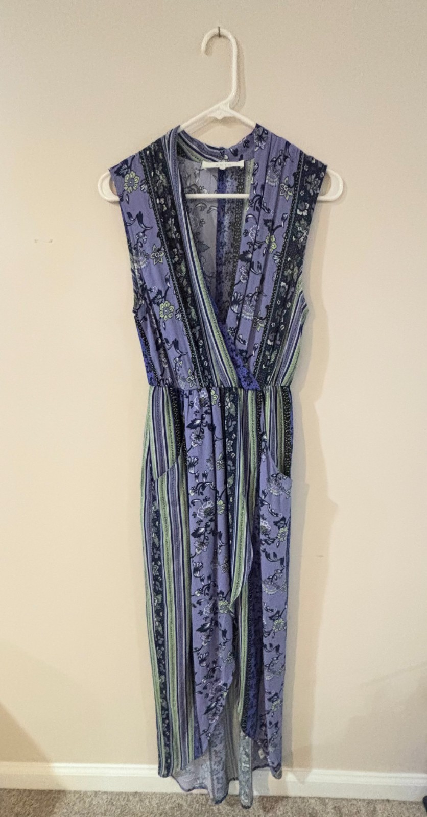 ASTR The Label XS Purple Floral Maxi Dress Faux Wrap High Low Boho Lined