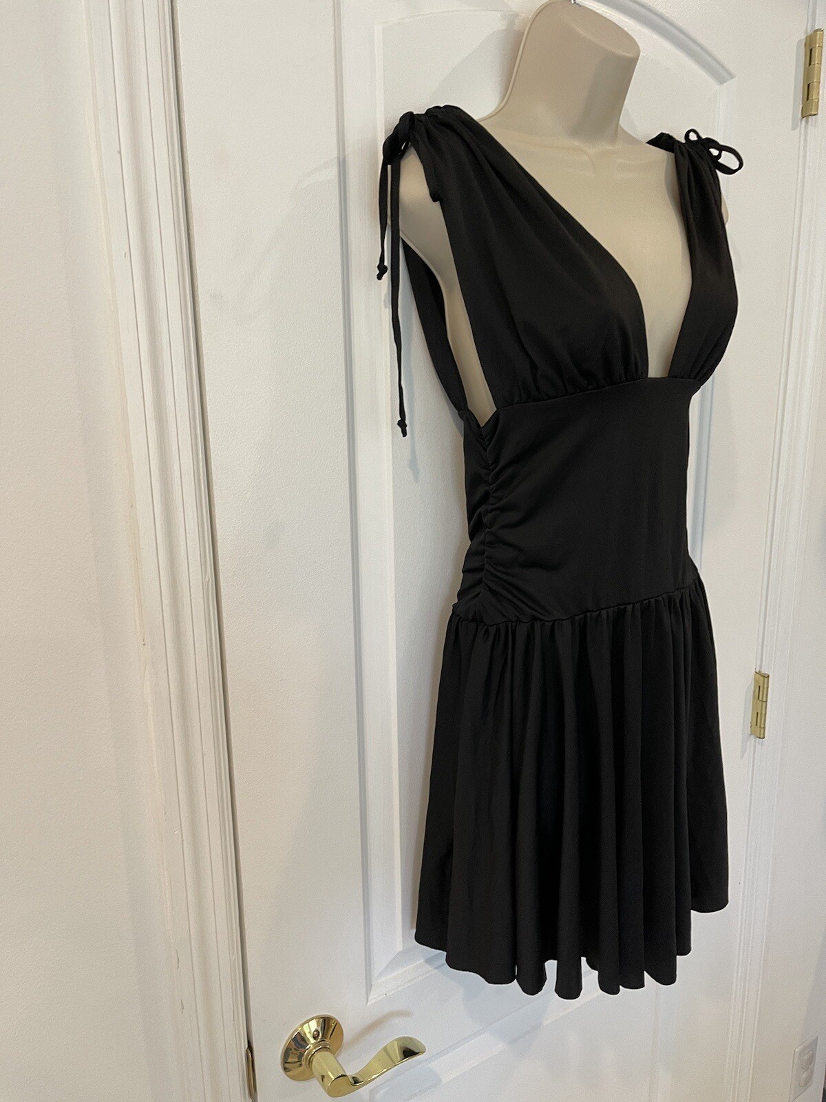 Bersy Black XS/S Rouched Cocktail Party Mini Dress Wedding Empire Waist Jersey