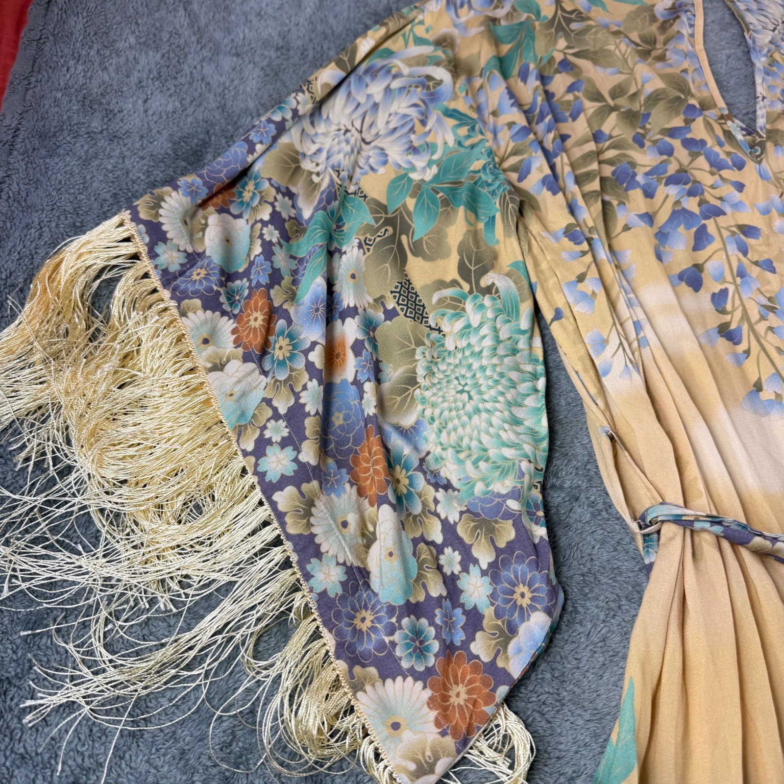 Spell & The Gypsy Collective Willow Tassell Dress Yellow Floral Boho Fringe L