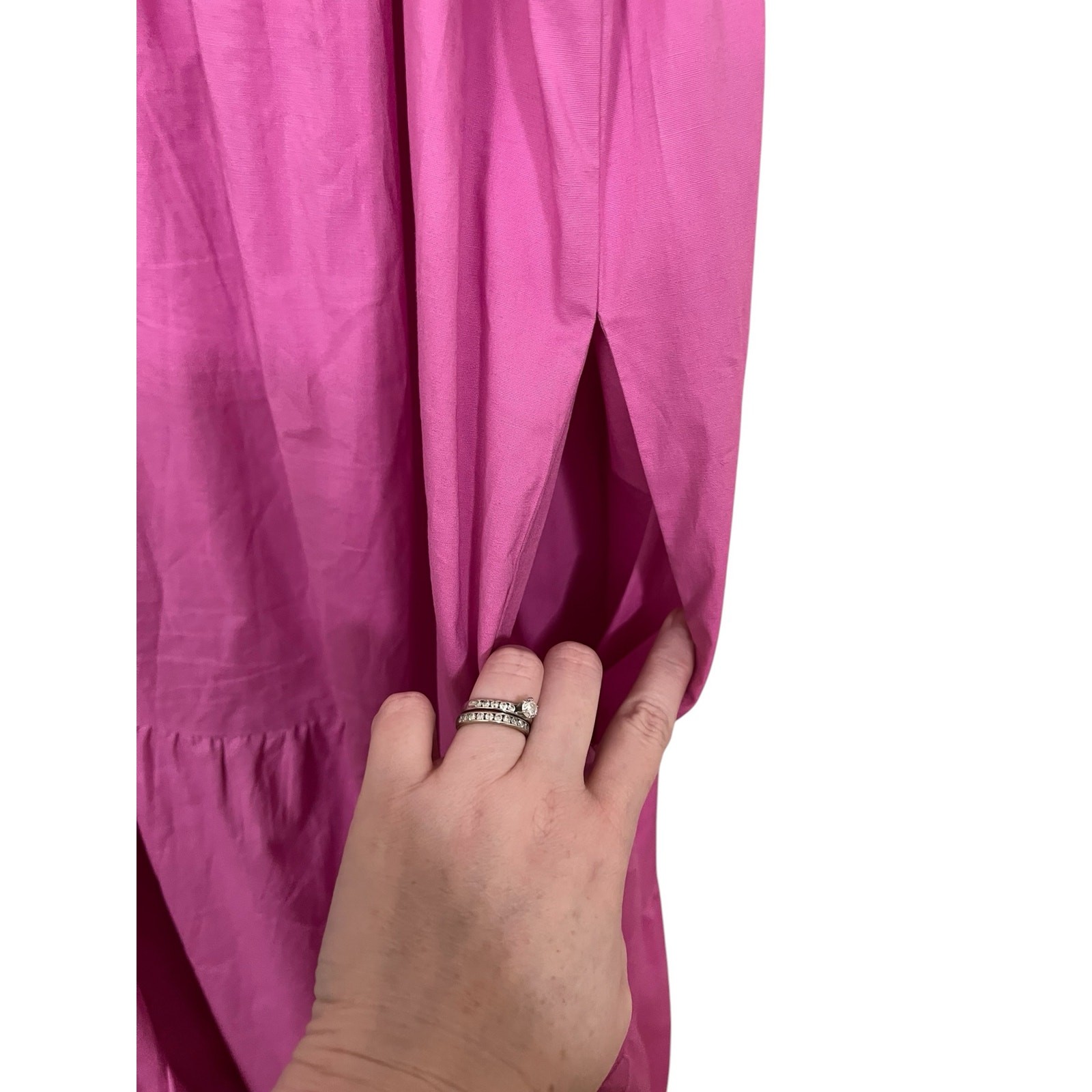 Donna Morgan Tiered Cotton Blend Maxi Dress Pink with Pockets Dress Size 14