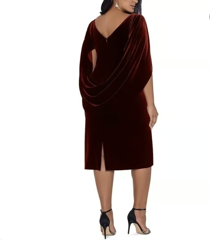 B&A Betsy & Adam Burgundy Velvet Shawl Sleeve Midi Dress NWT Size 8 Formal Glam
