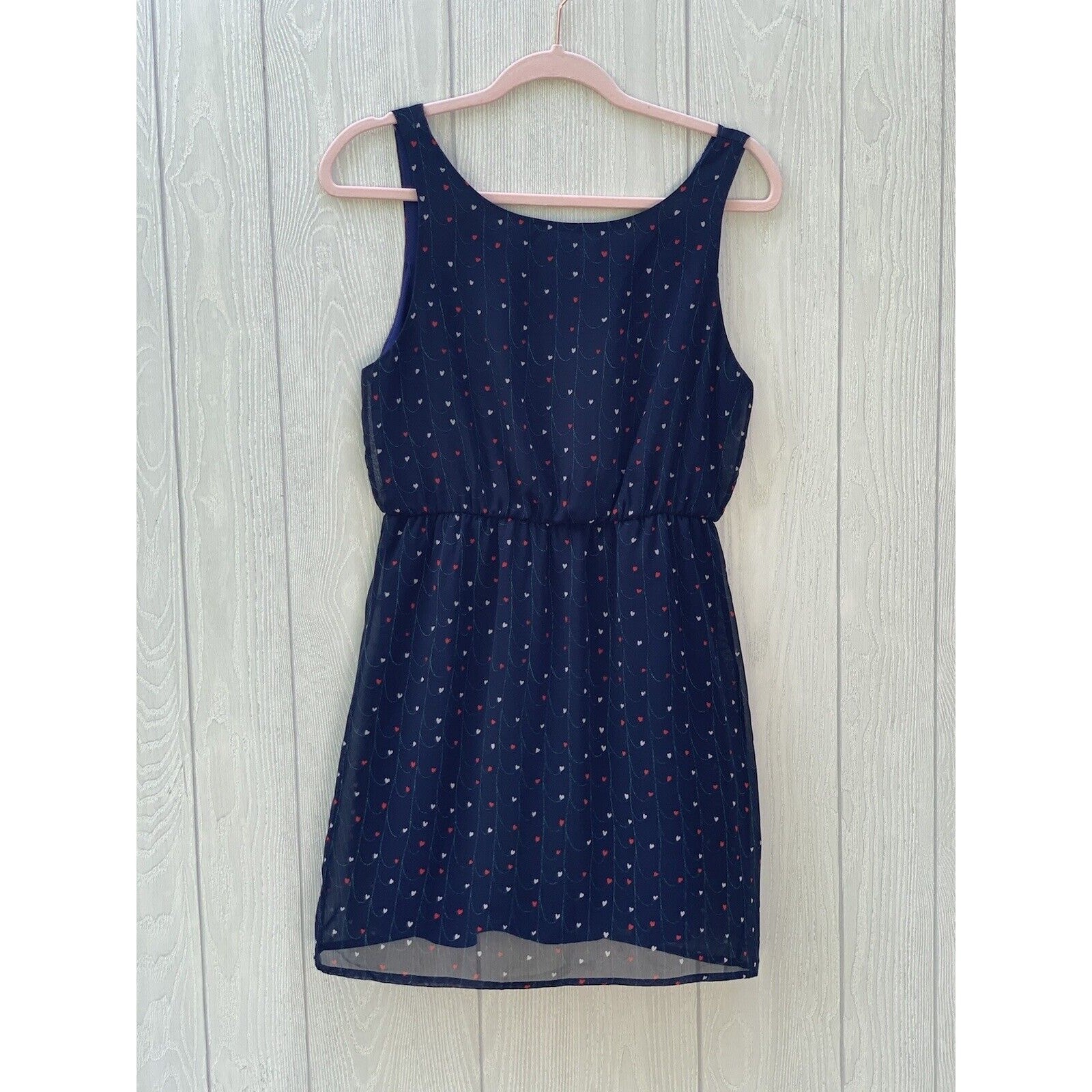 Pink Owl Blue Heart Print Sleeveless Dress Size Medium