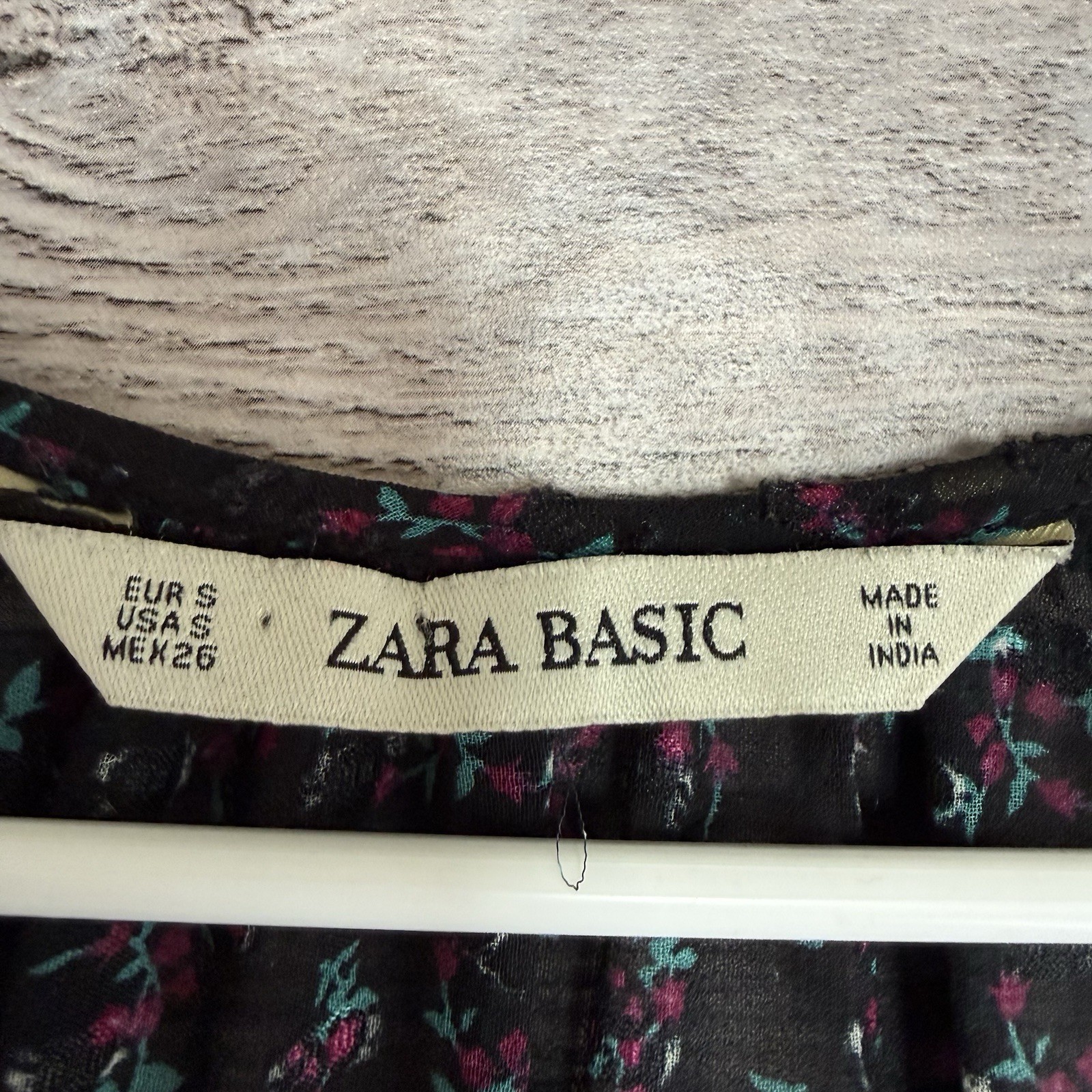 Zara Basics Small Black Floral Mini Dress Long Sleeve Sheer Lined Boho Babydoll