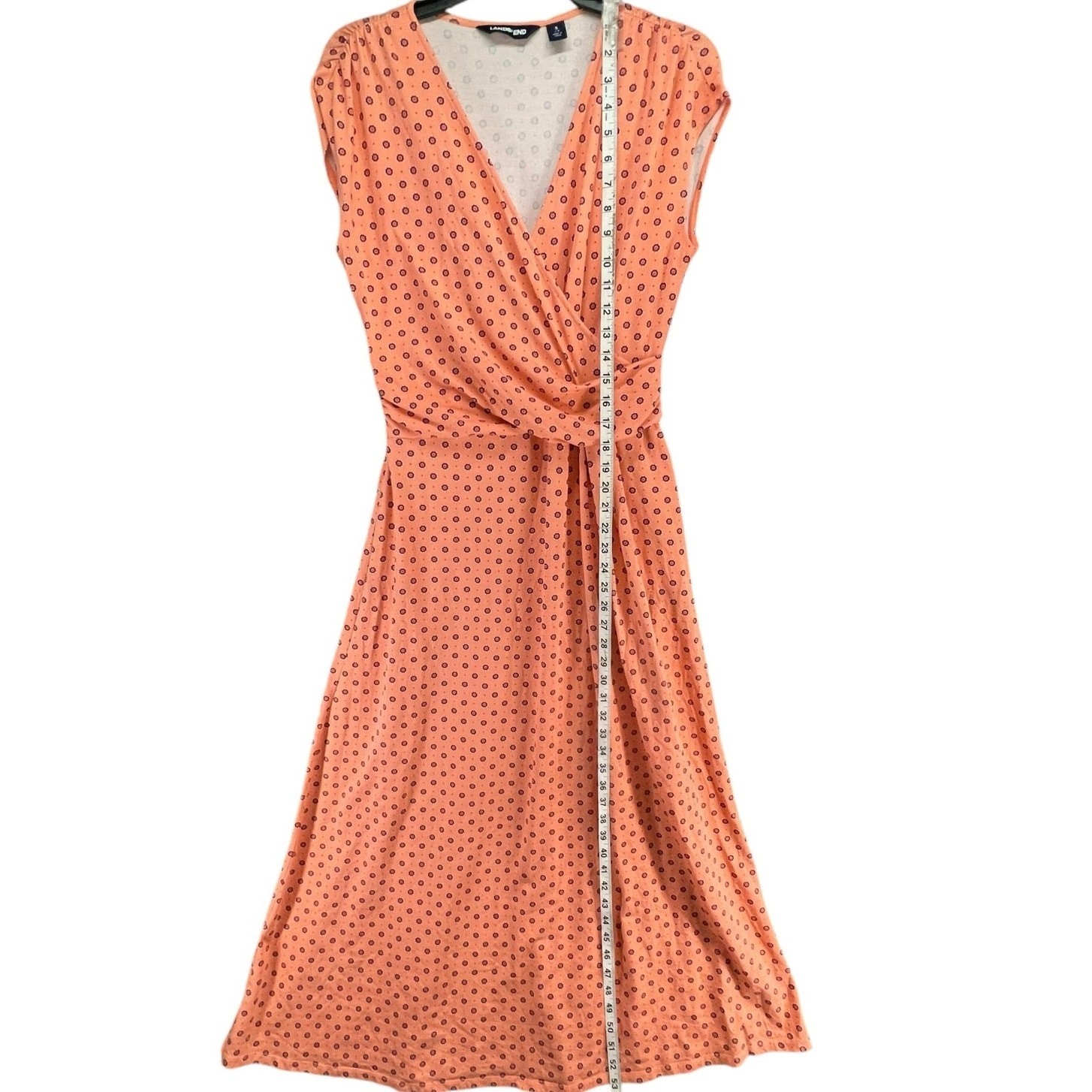 Lands End Maxi Dress Womens S Orange Cotton Modal Jersey Twist Wrap Ditsy Floral