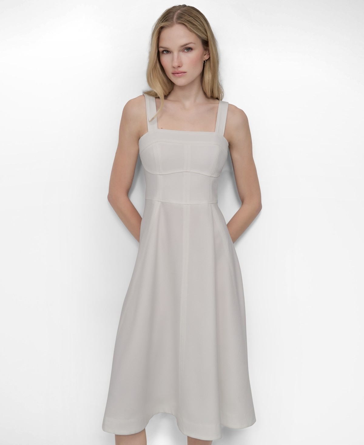 DKNY Womens Square-Neck Sleeveless Midi Dress 12 Ivory – DEFECTS