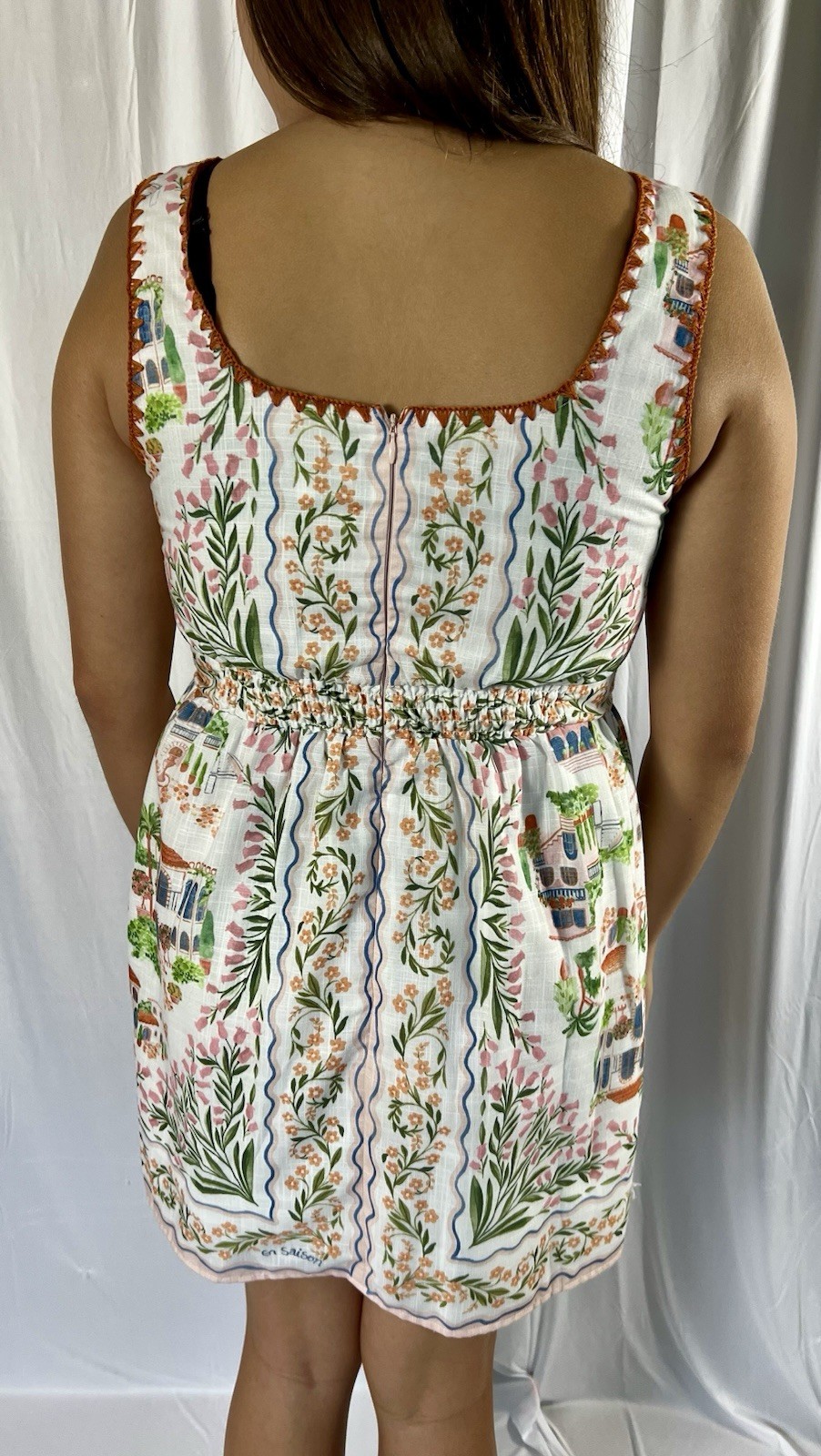 🔥NWOT En Saison Alaia Scarf Print Mini Dress Ivory Terracotta Medium