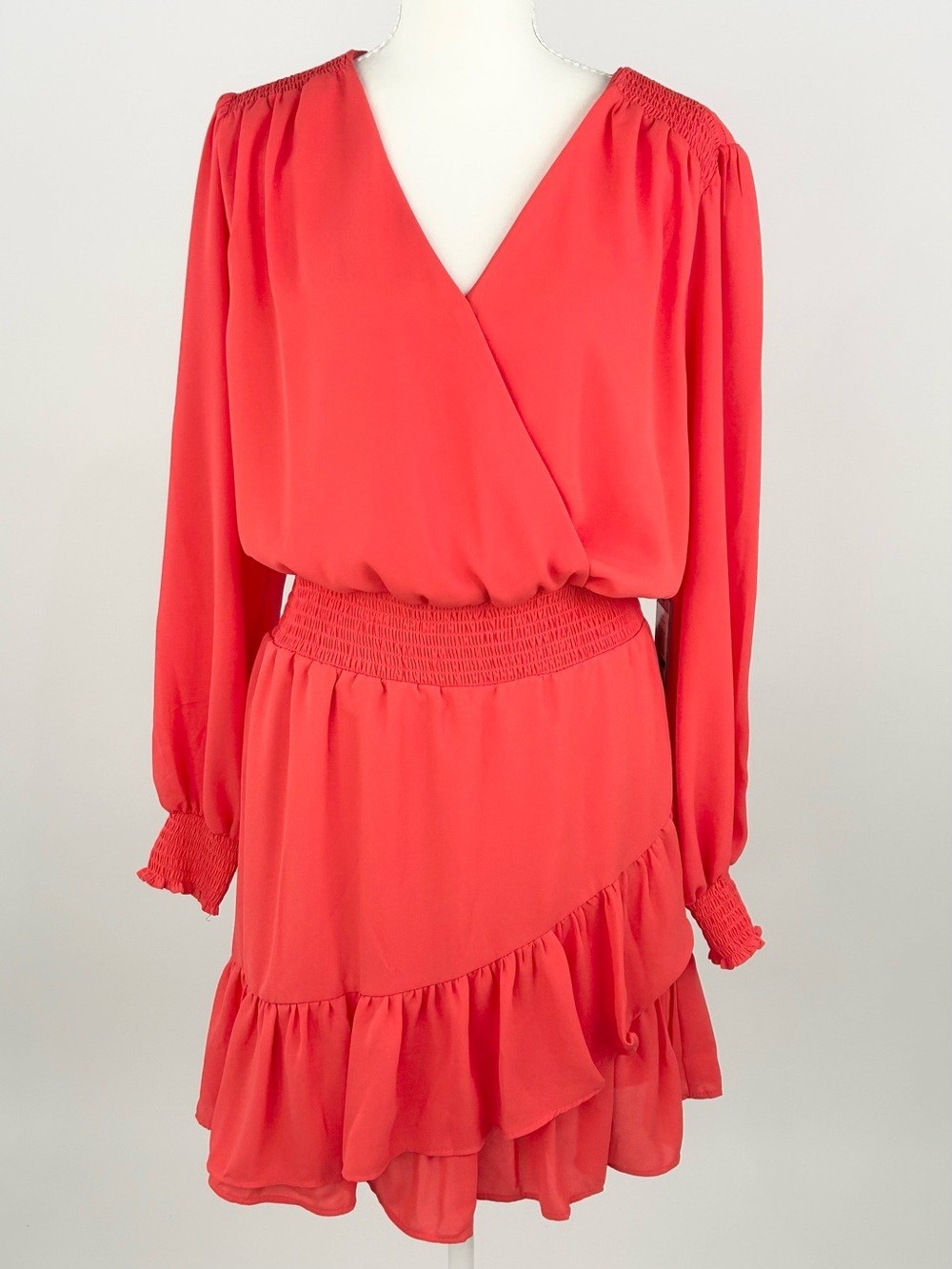 NWT Vince Camuto XL Radiant Red Faux Wrap Ruffle Smocked Waist Dress