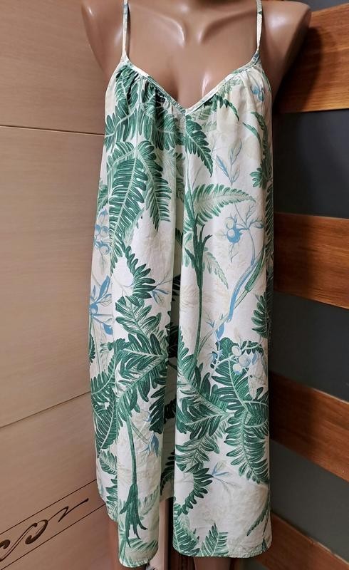 H&m Green Botanical Leaf Spaghetti Strap Dress Size S