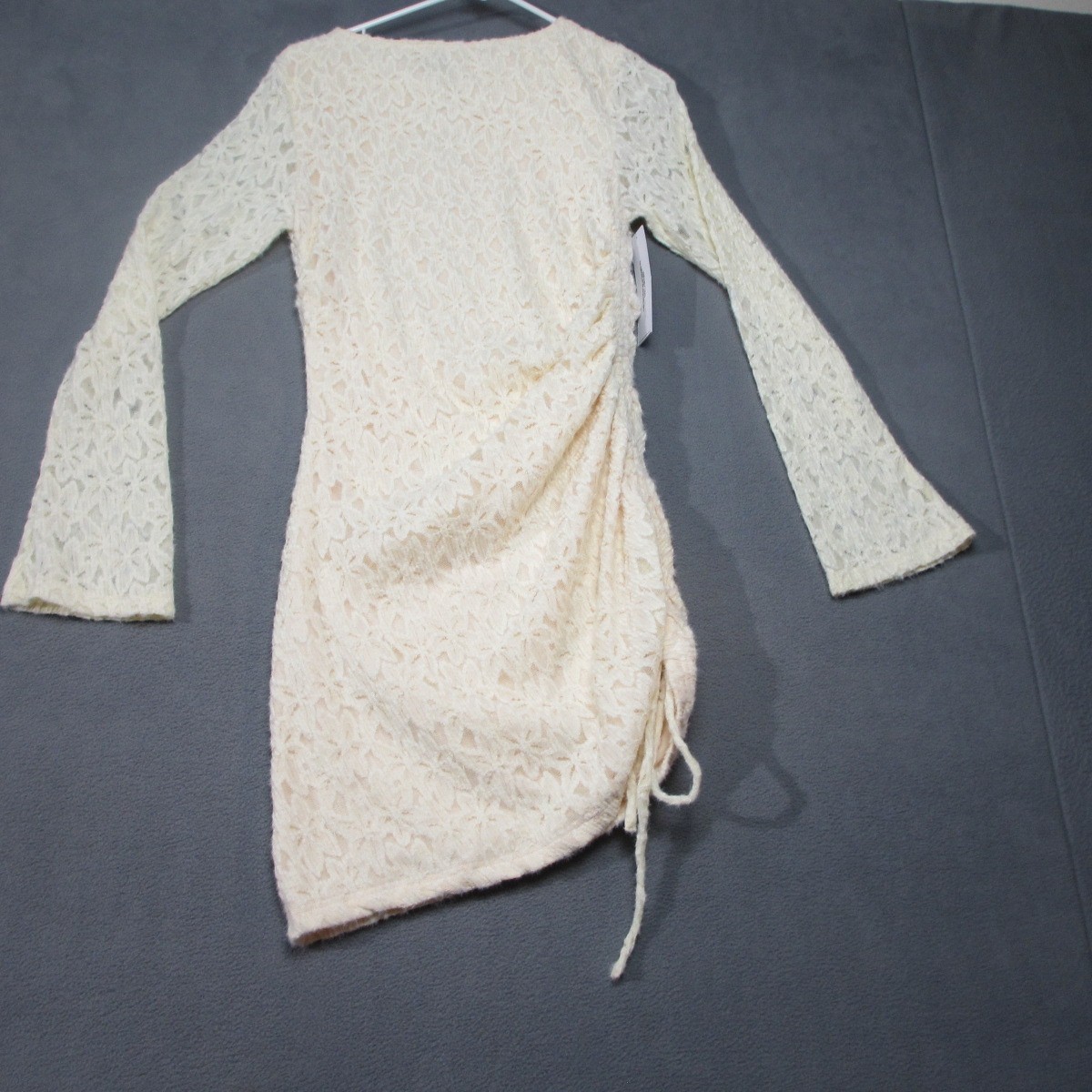 Princess Polly Dress Womens 6 Ivory Mini Nylon Que Sera Long Sleeve Side Ruched