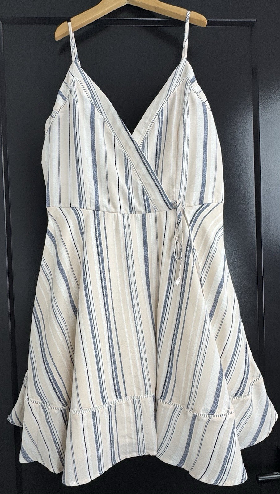 Trixxi Striped Wrap Dress Size L Ruffle Hem Mini Boho Summer Beach Sundress
