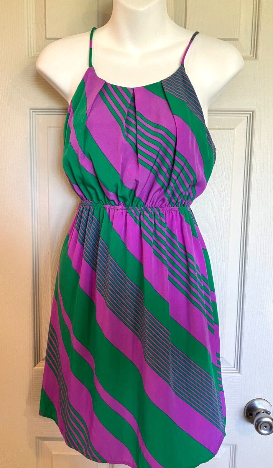MiAmi sz SMALL Geometric Striped Sleeveless Straps Mini Dress Vintage Retro Look