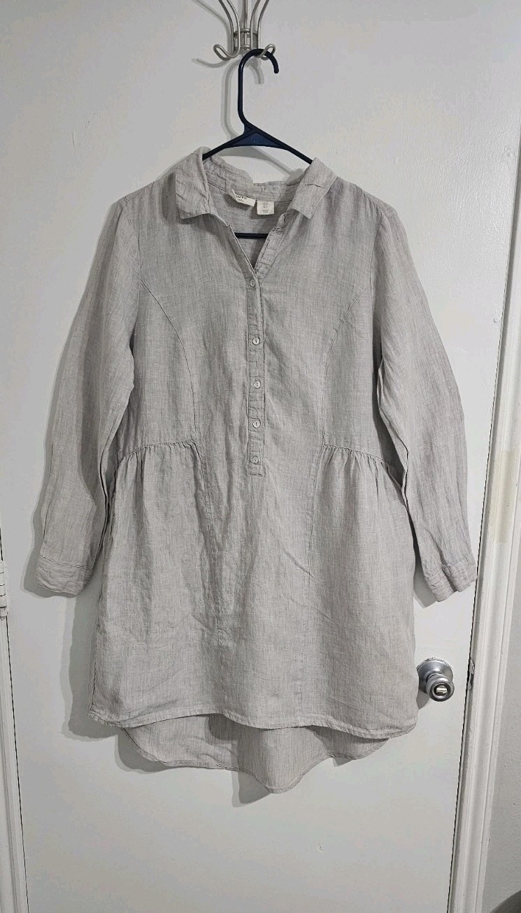 Beacon Cove Tunic Linen Dress Women Small Gray Lagenlook Pockets Vacation Casual