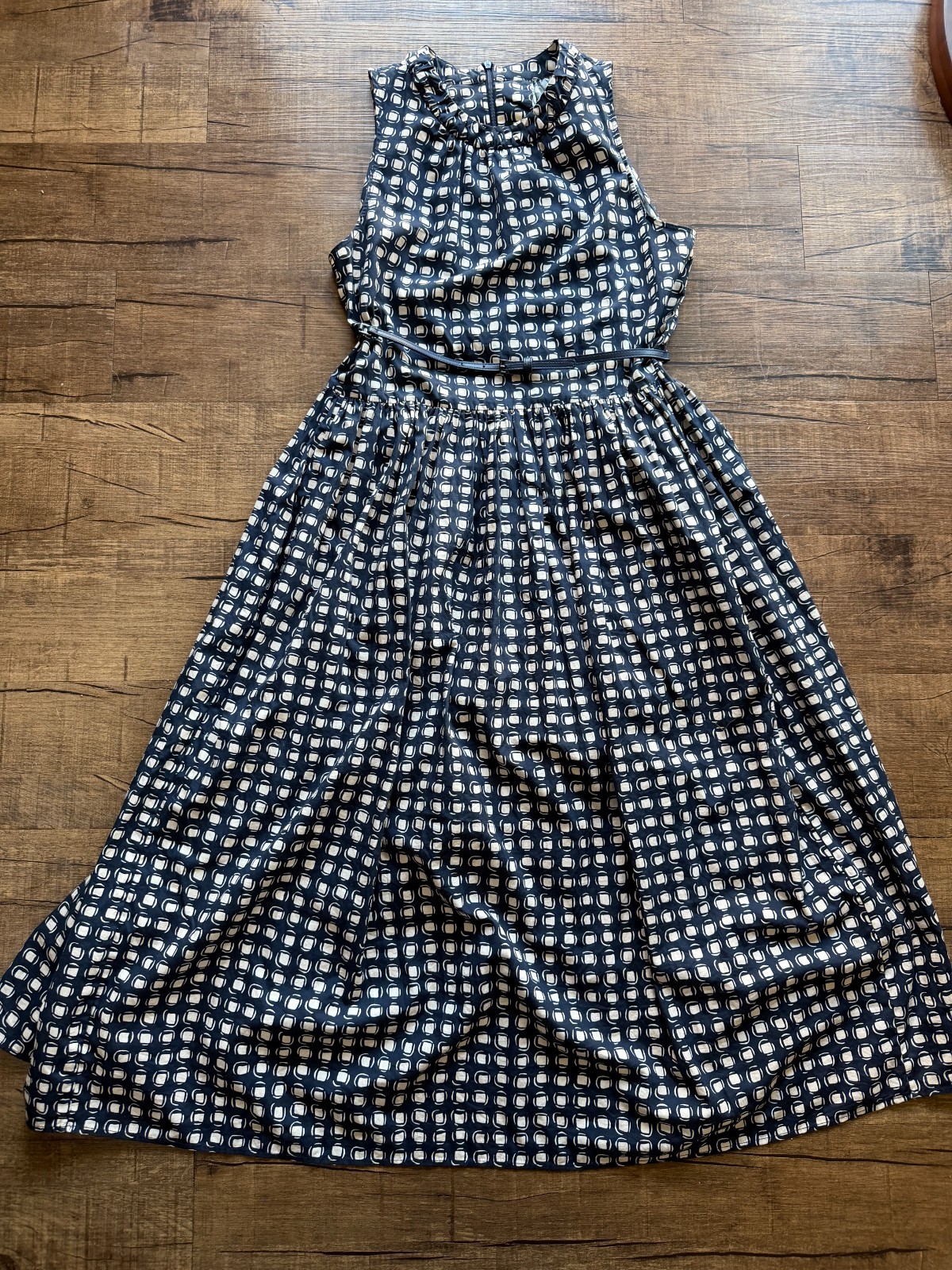 MaxMara Navy/Cream Gina Fit & Flare Geo Pattern Poplin Dress Size US 6