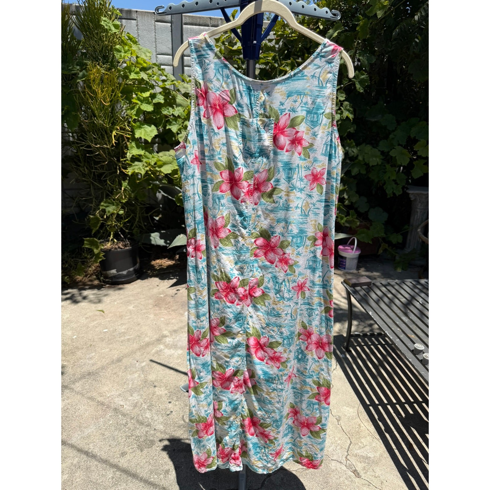 Vintage 90s Jennifer Moore Shift Maxi Dress Large Hibiscus Island