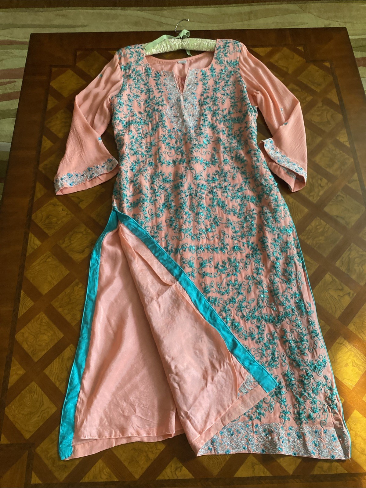 Vintage Sheer Tunic Midi Dress Cover-Up Embroidered Size S Artsy Boho OOAK New