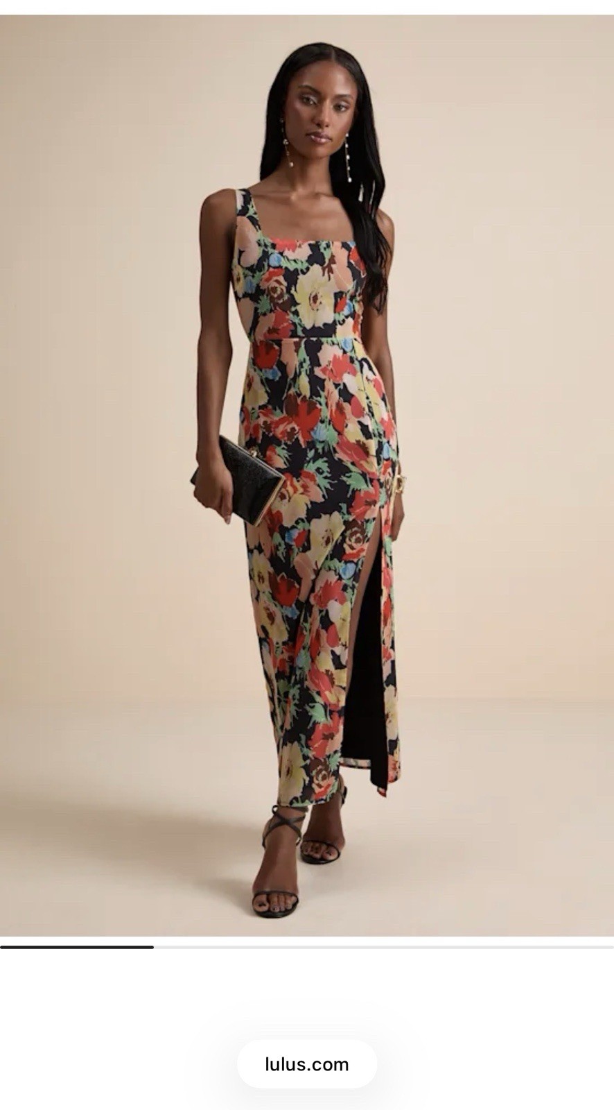 Lulus Miya Back Red Floral Square Neck Midi Dress M Slit NWT