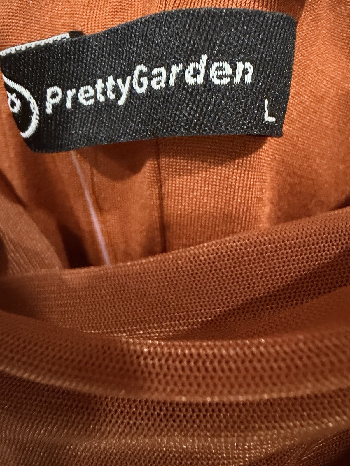 PrettyGarden Brown Solid Cowl Neck Ruffle Adjustable Strap Midi Dress Size L