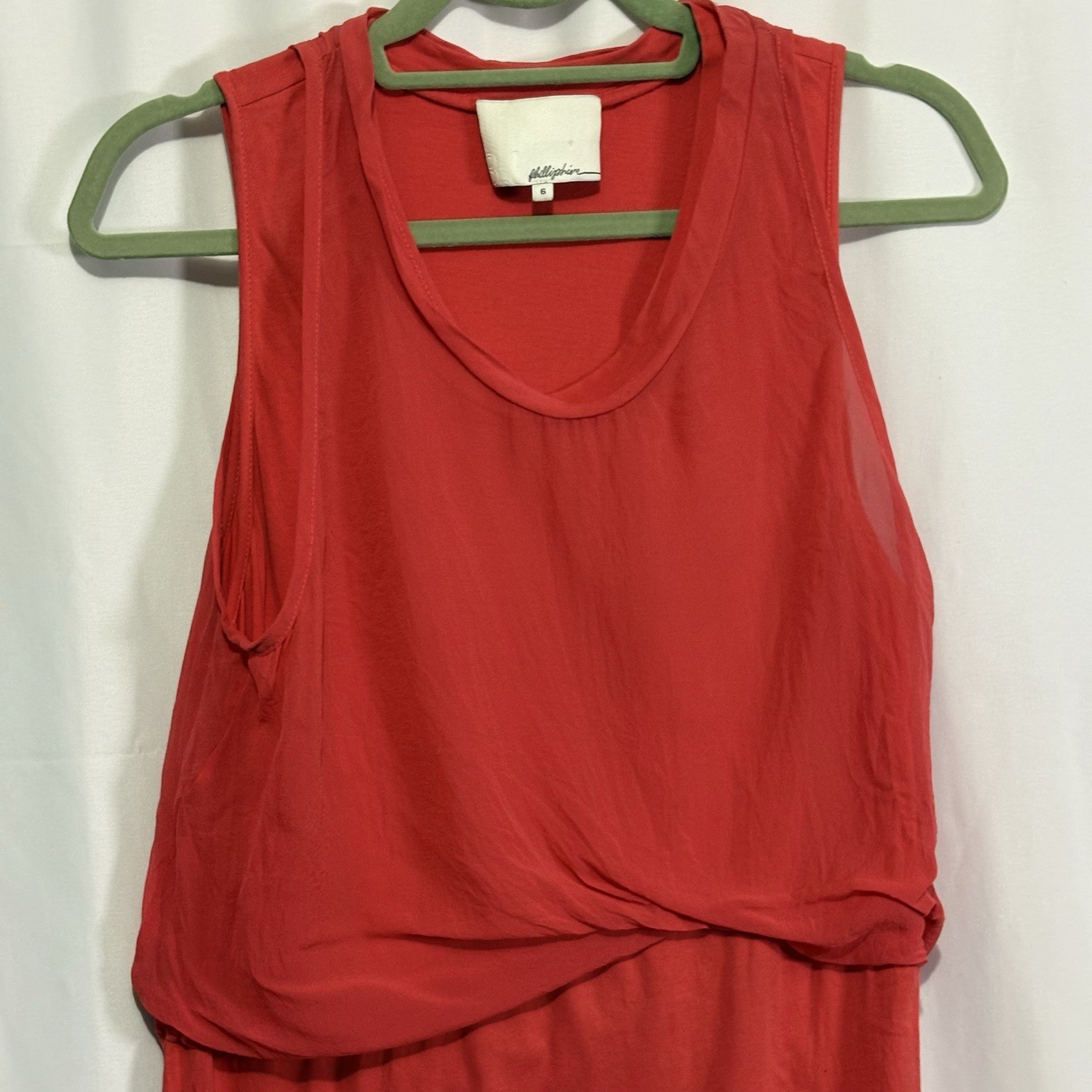 3.1 Phillip Lim Womens Silk Sleeveless Solid Knee Length Tank Dress Orange Sz 6