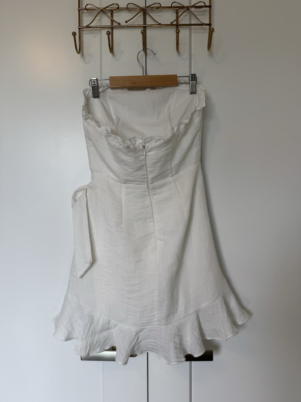 Saints + Secrets White Linen Strapless Ruffle Tie Dress Size S