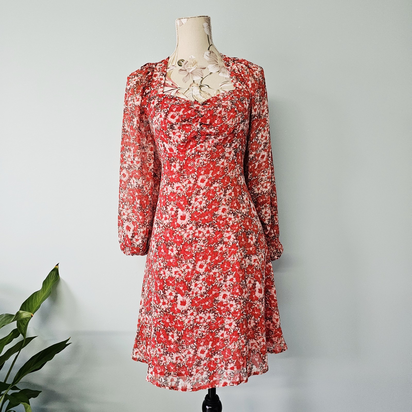 New Look Floral Red Summer Dress Size 14