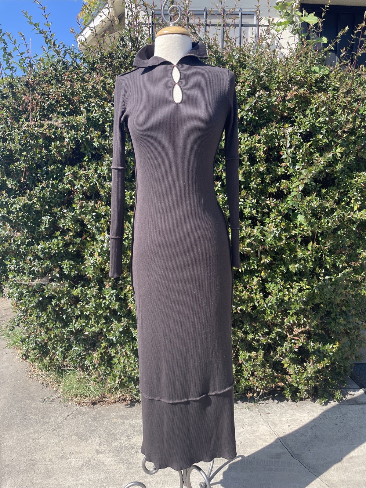 OWNED BY SOPHIE THATCHER VTG Cop Copine Y2k Brown Maxi Dress Sz S 36 Long Sleeve