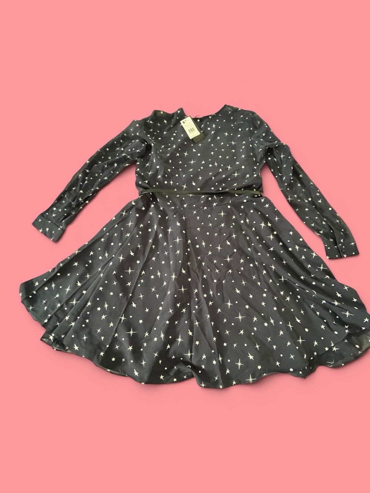 SUPERTRASH Sundress Celestial Navy/ Stars Long Sleeve Belted MSRP $176 S Med 36
