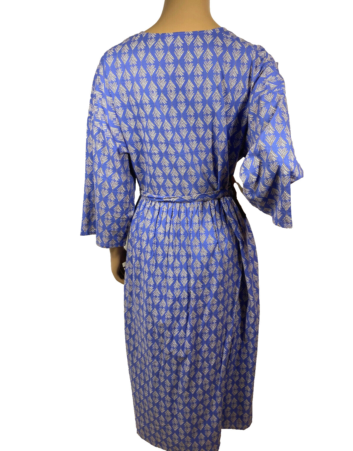 Graymarket Designs Hand Block Printed Dress Size S/M Blue Keyhole Neck Belted