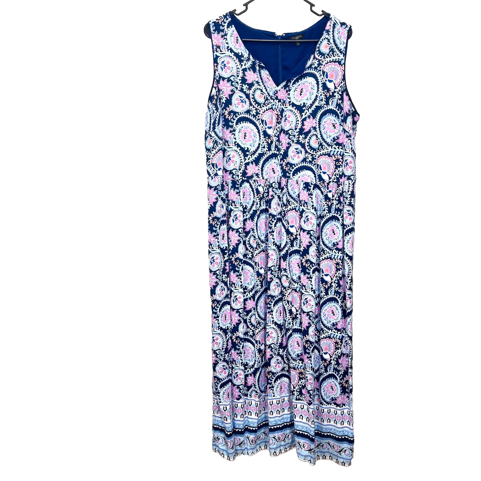Talbots Blue Pink Paisley Border Hem Sleeveless Maxi Dress Size 12