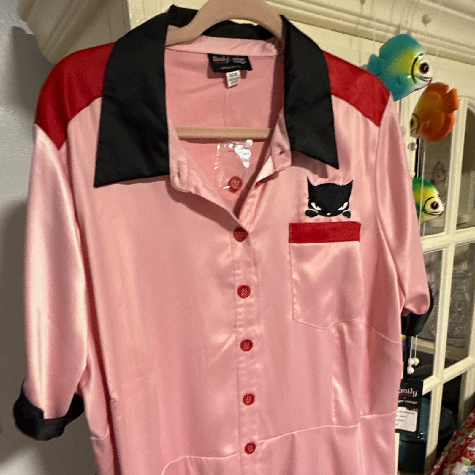 Emily the Strange x Unique Vintage Pink Satin Bad Kitten Club Dress 3X/20