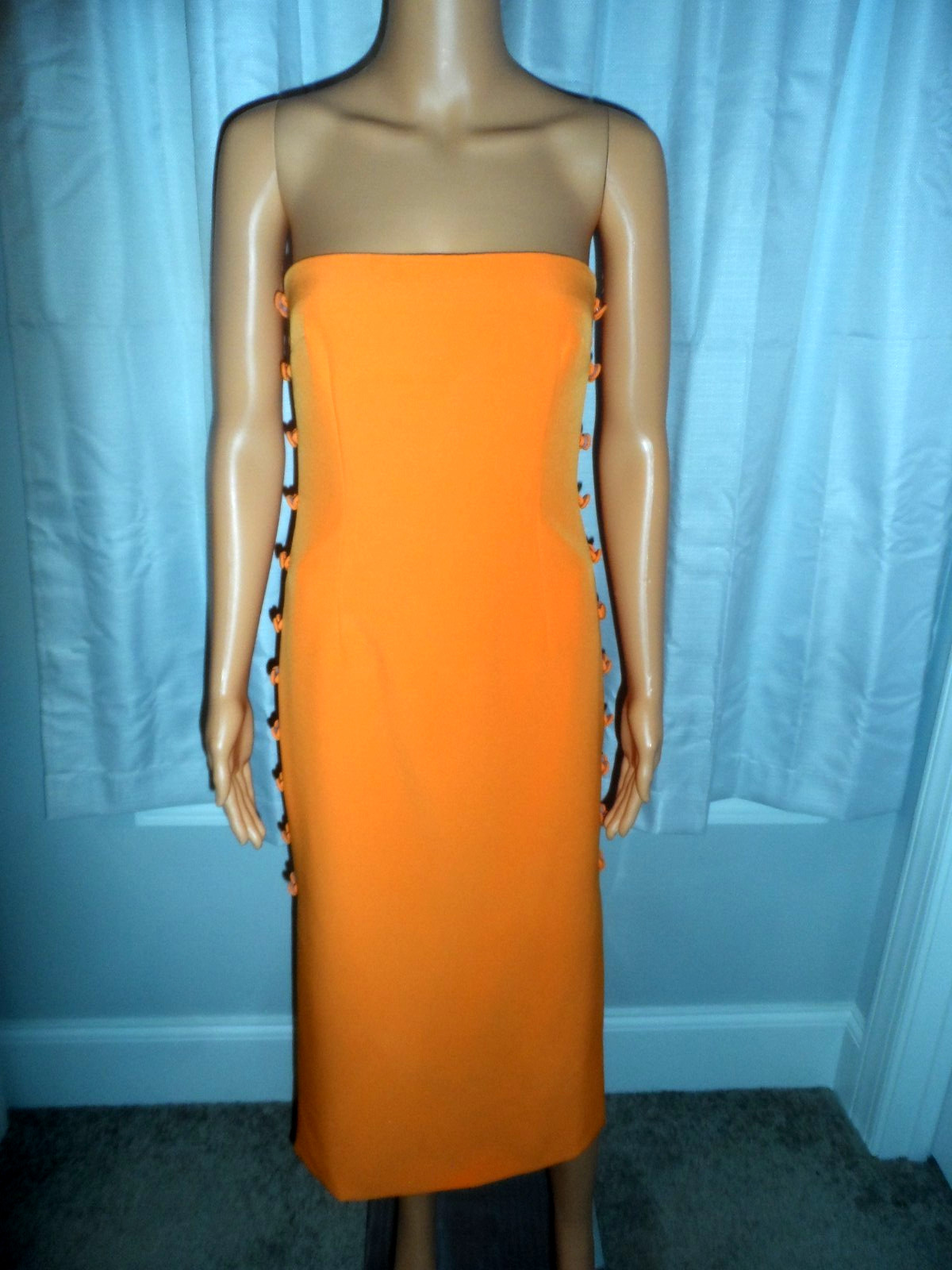 Pretty Gianni Bini size 4 orange side button cut out midi dress women NWT