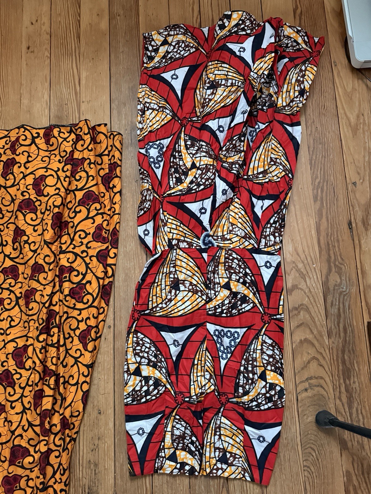 African veritable wax print Fabric yellow green floral dress Blouse Job Lot