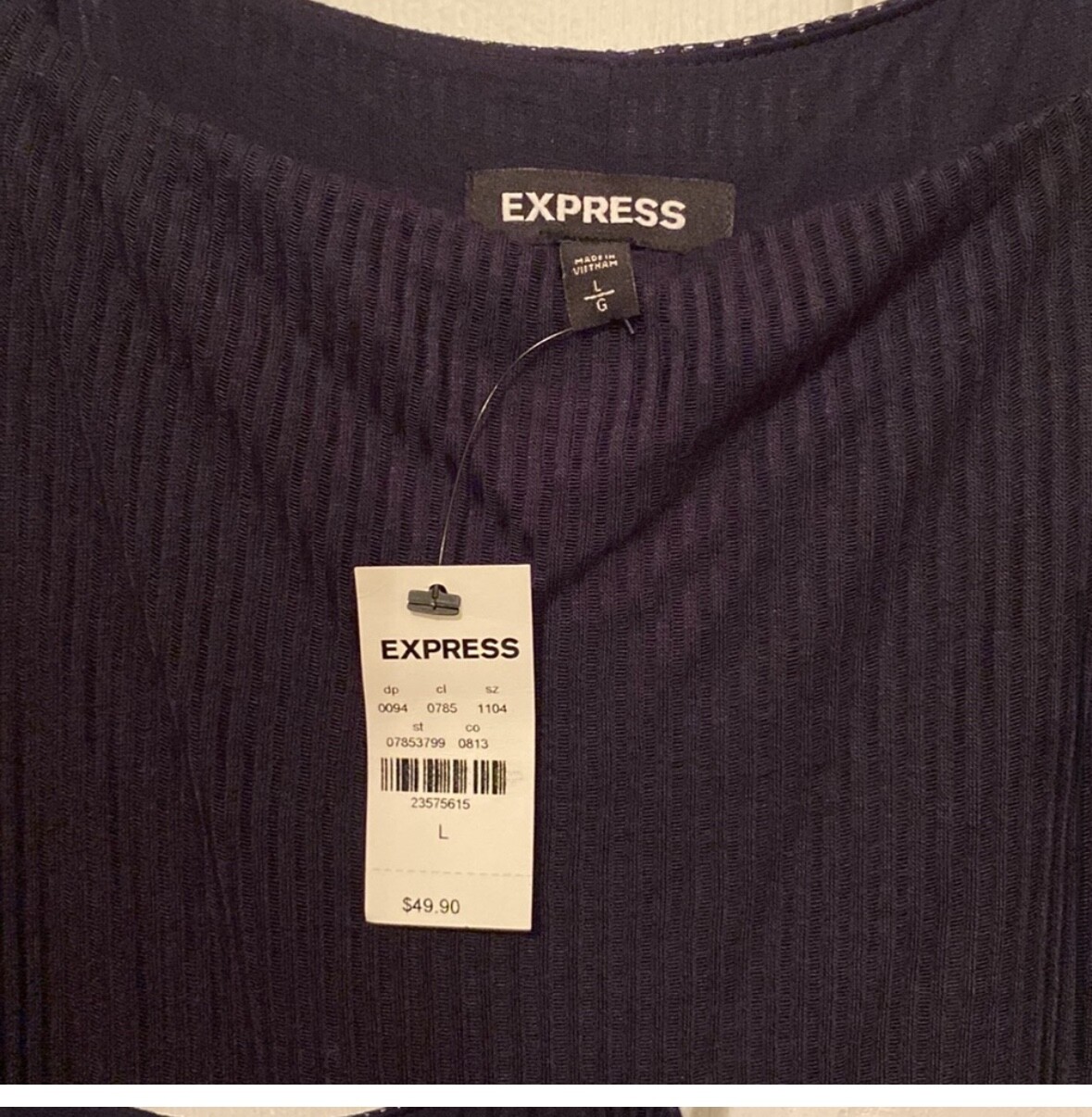 NWT Express black ribbed square neck dress, size L, lined, side slit, stretchy