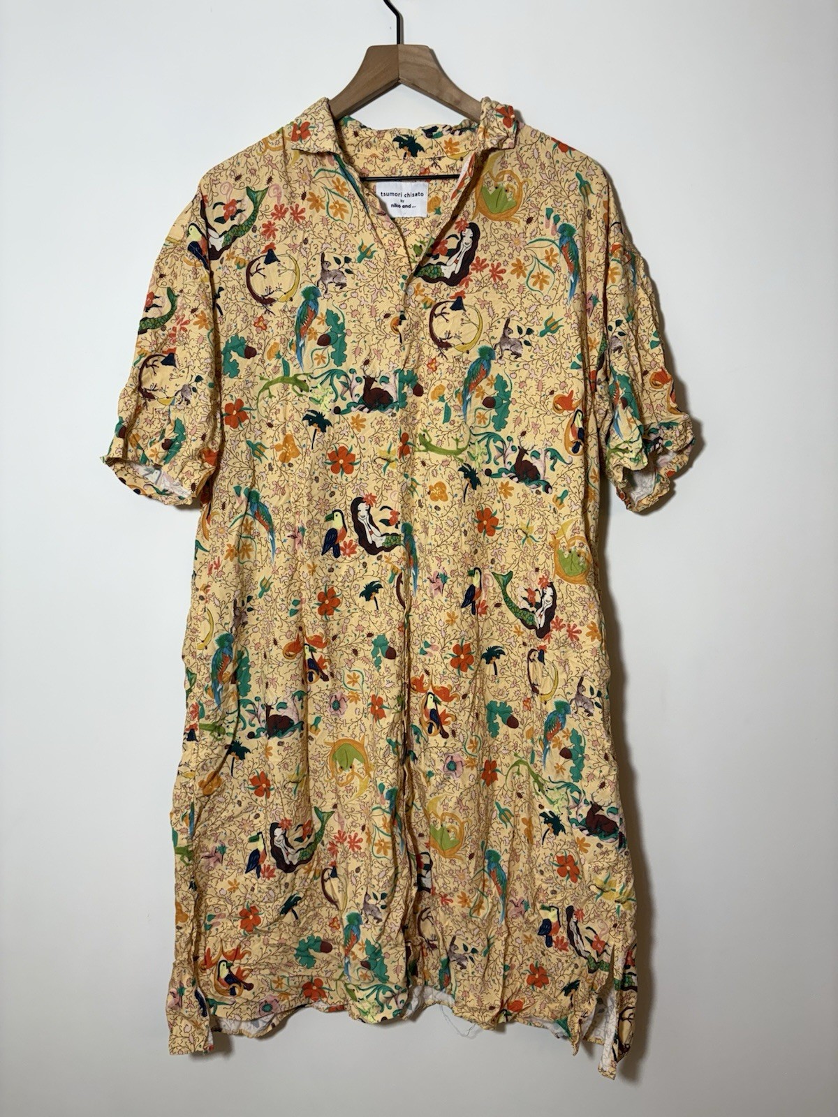 Tsumori Chisato x Niko and … Collab Shirt Dress Tropical Animals Nature Sz L