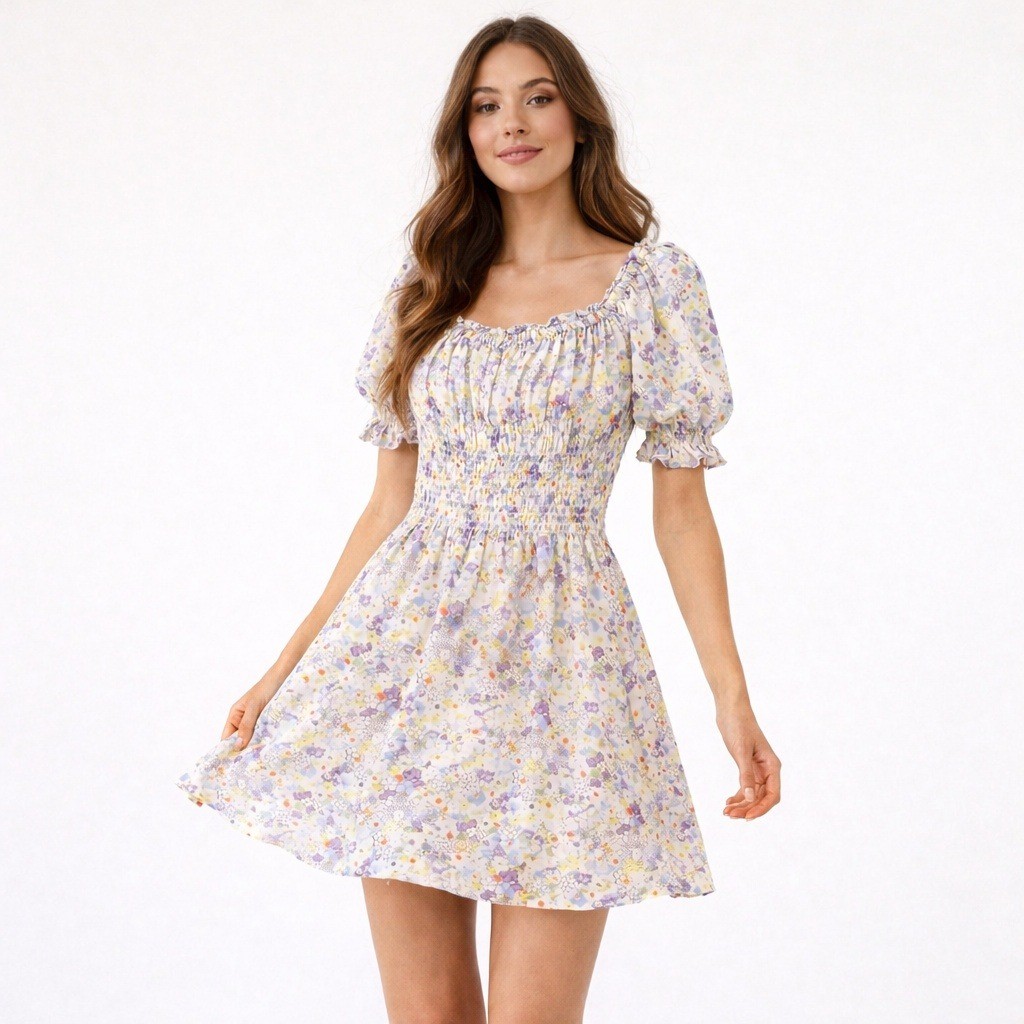 Levi’s Floral Smocked Mini Dress XL Cottagecore Milkmaid Puff Sleeve