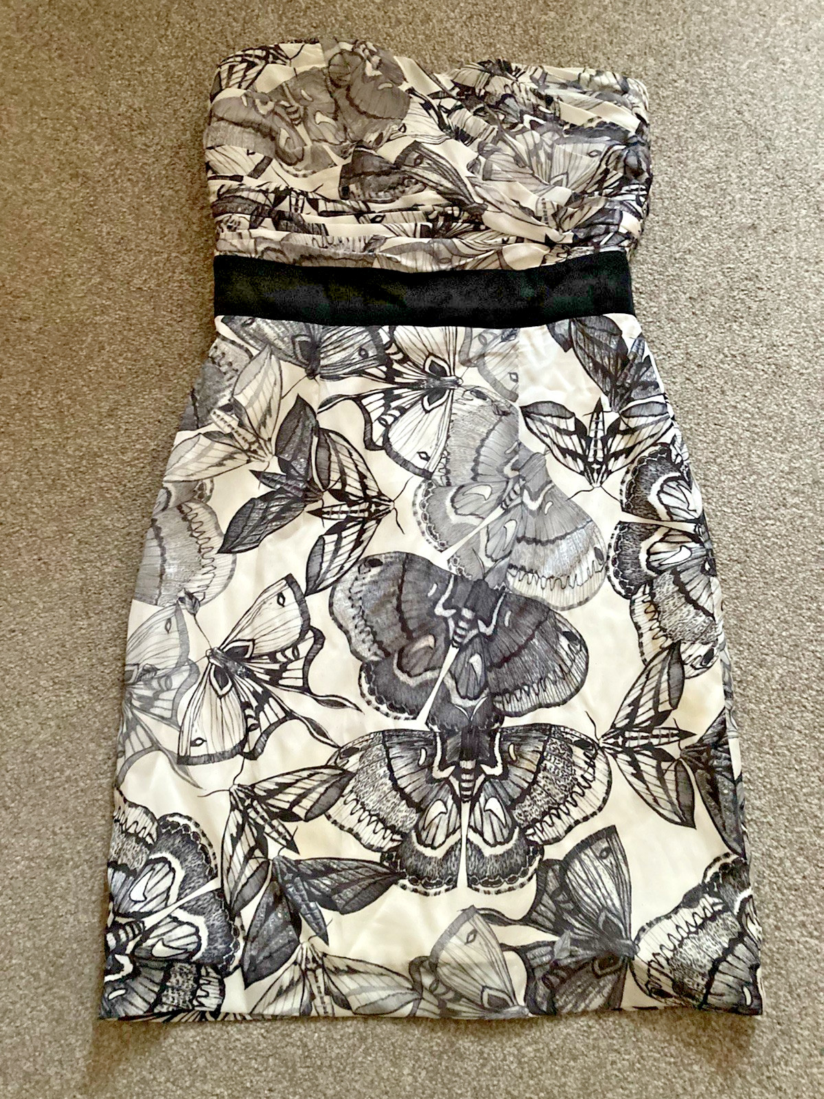 H&M EUR 38 UK Size 8 White, Black and Grey Butterfly Lined Dress