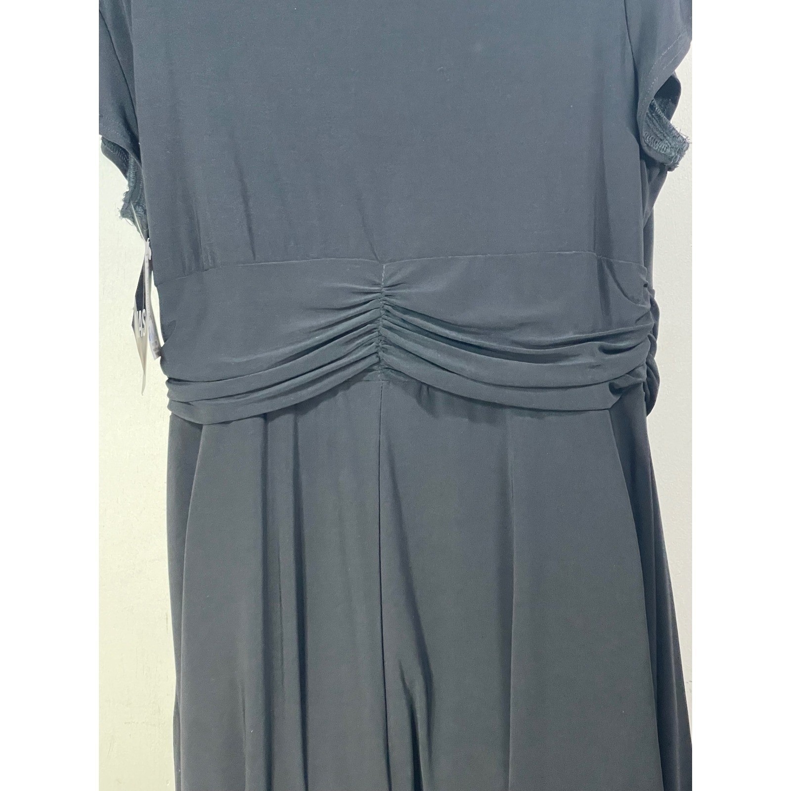 R&M Richards Black Rhinestone Buckle Ruched Cocktail Dress 18 formal wedding