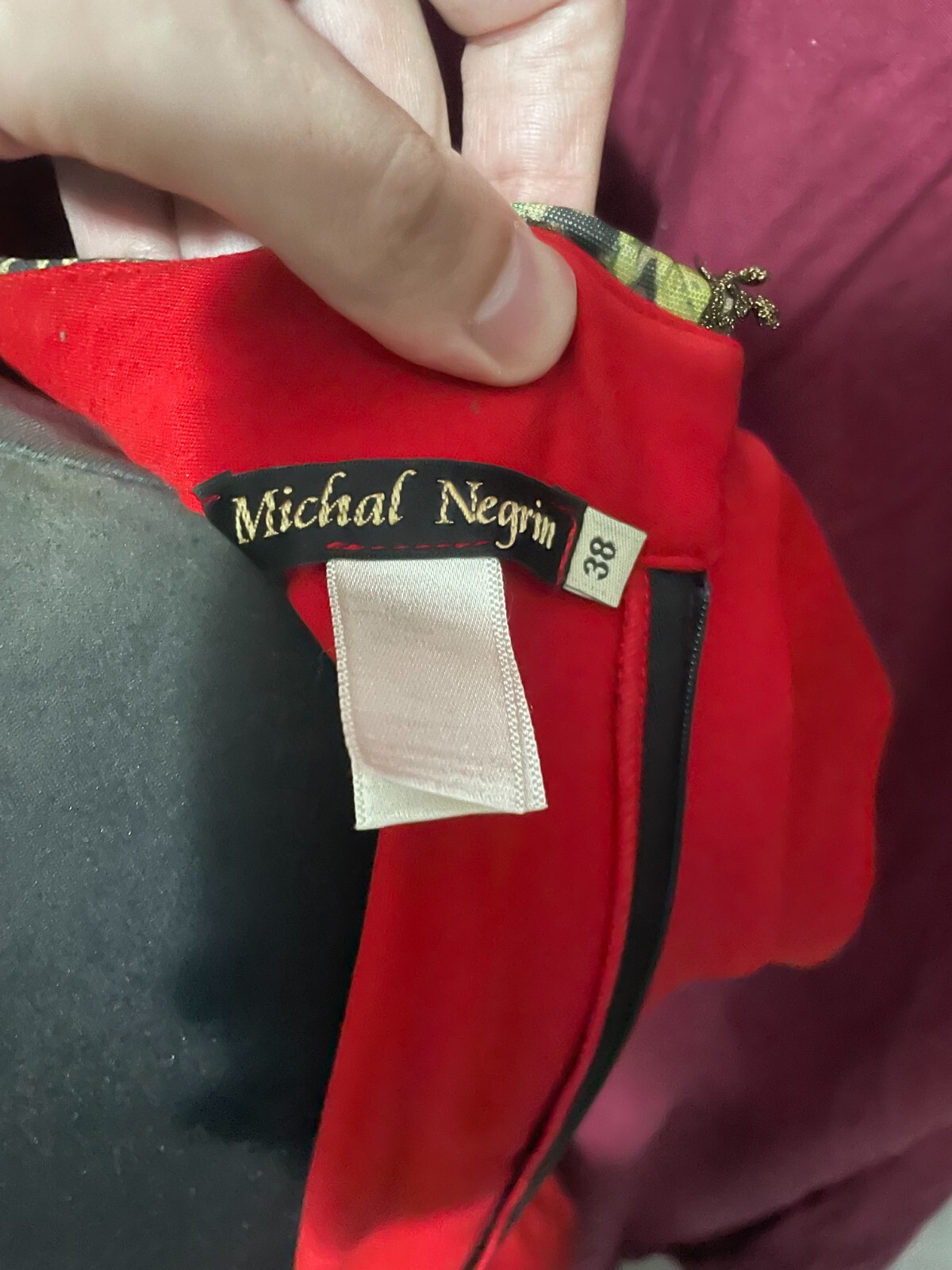 Dress Michal Negrin Red Collar with flowers very rare collector’s item 38 Israel