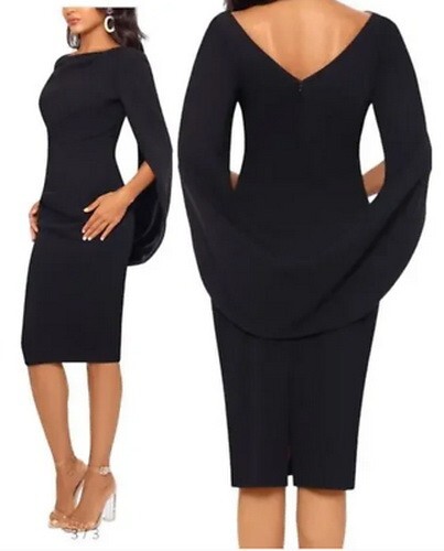 Betsy & Adam Black Cape Sleeve Crepe Sheath Dress Size 2 $199