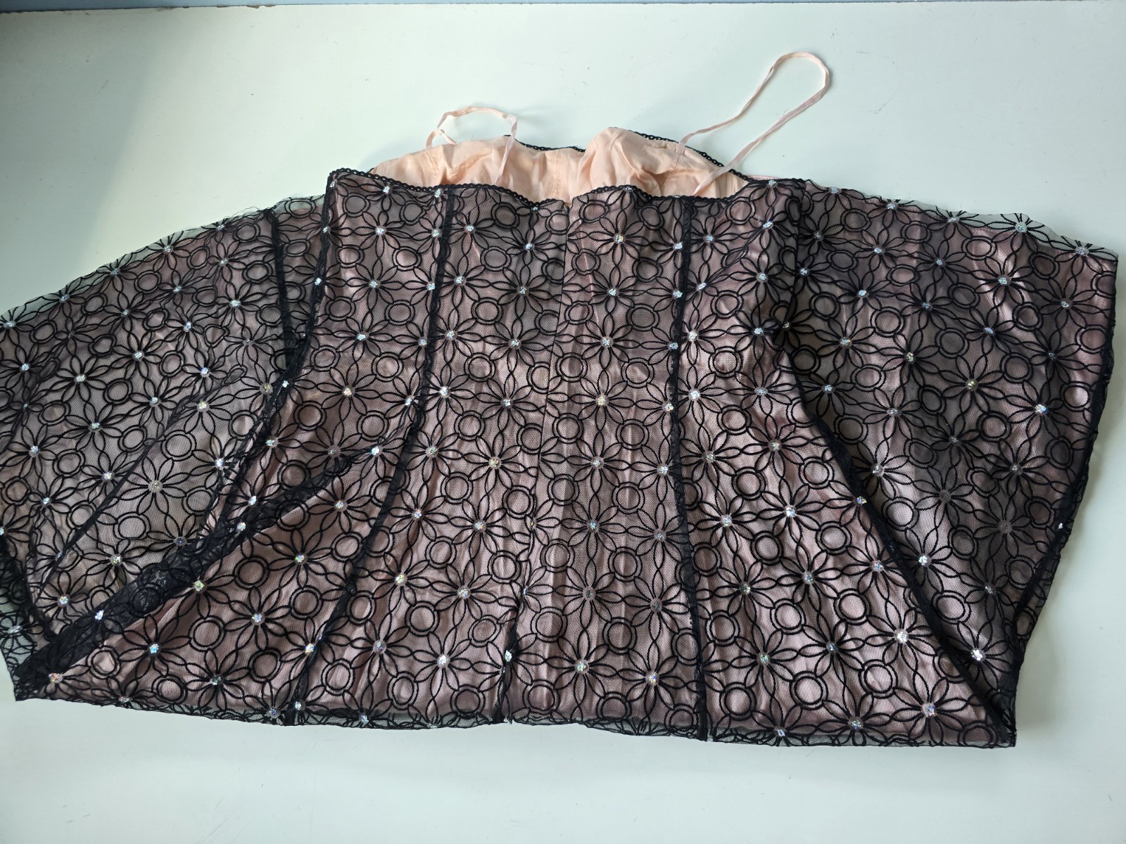 Adrianna Papell Botique Mesh Sequins Cocktail Black Strapless Dress 14
