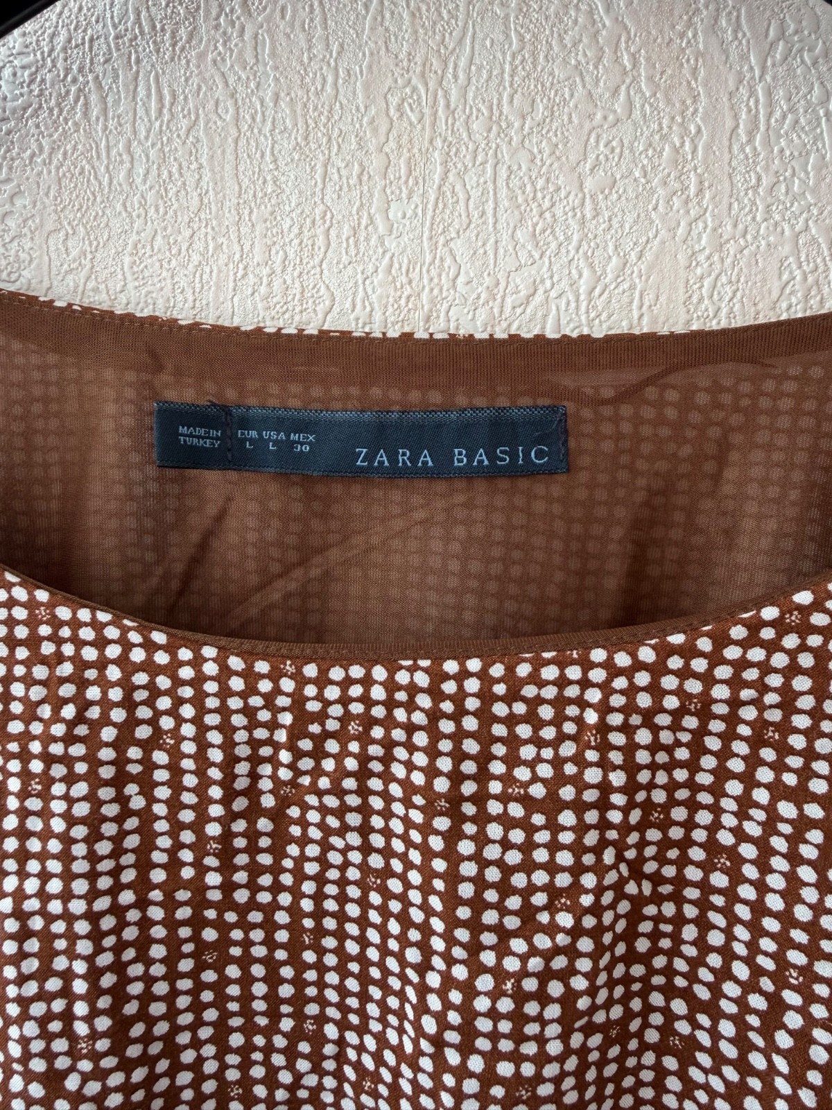 Brand New Zara Basic Brown & White Geometric Dotted Sleeveless Dress – Size L