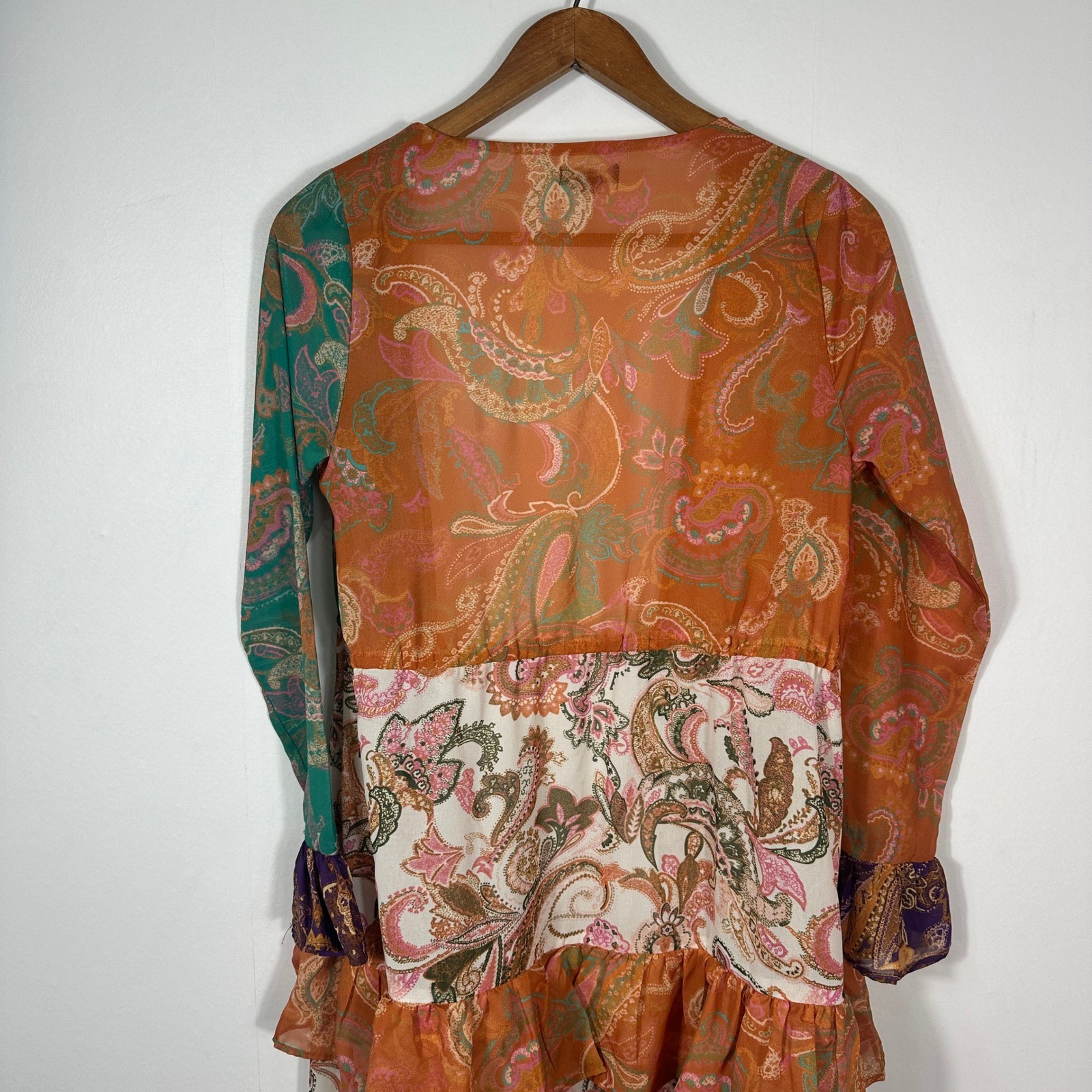 Nasty Gal Paisley Patchwork Tiered Maxi Dress Boho Festival Ruffle US 4