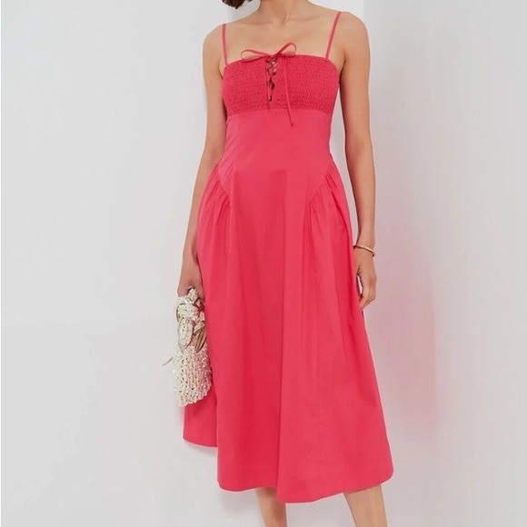Tuckernuck Hyacinth House Smocked Corset Maxi Dress Watermelon Pink XXS New
