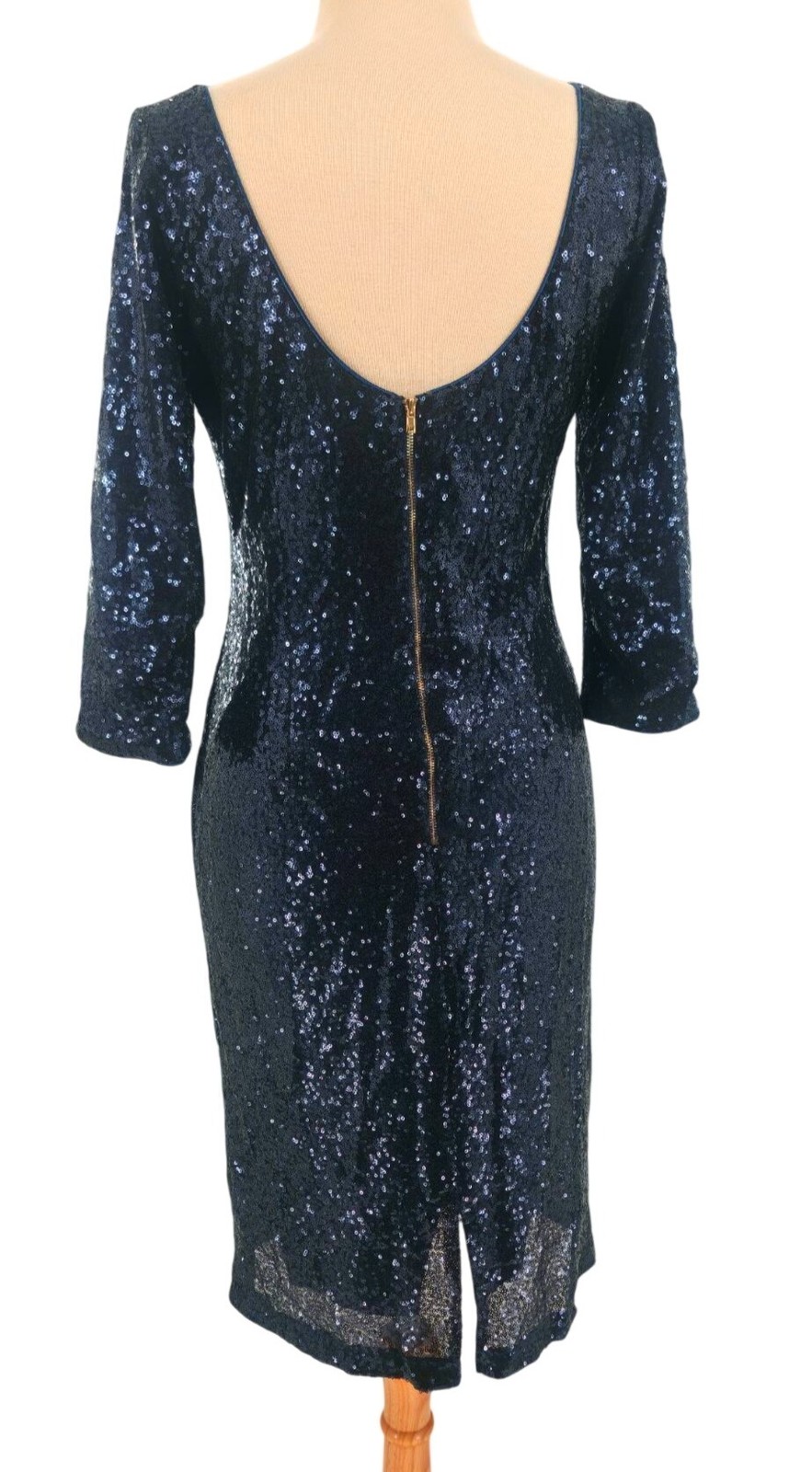 Lulu’s L Sequin Cocktail Dress Dramatic Scoop Back 3/4 sleeves Sheath Mini