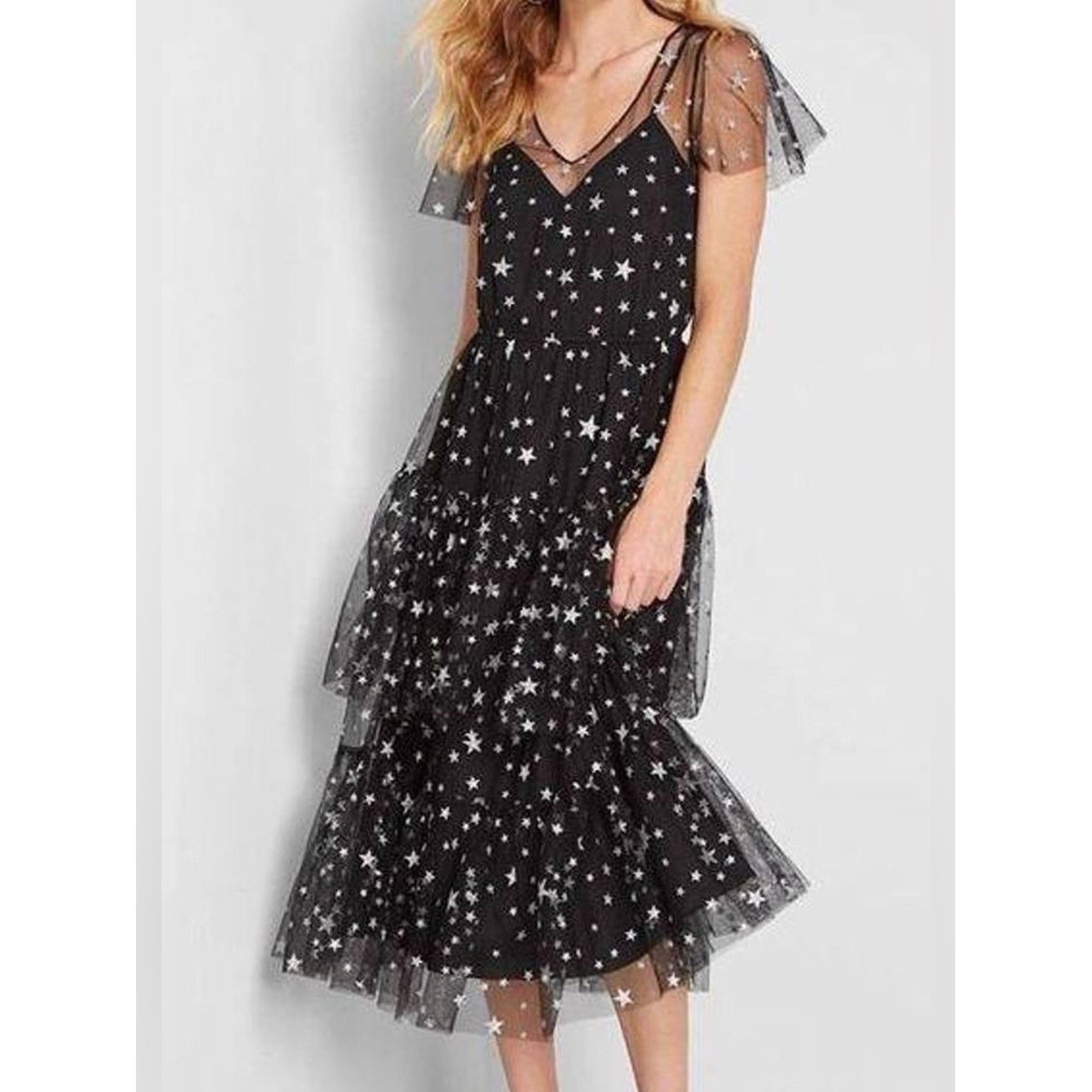 NWT ModCloth “There Was You” Tiered Tulle Stars Midi Dress | Size XL