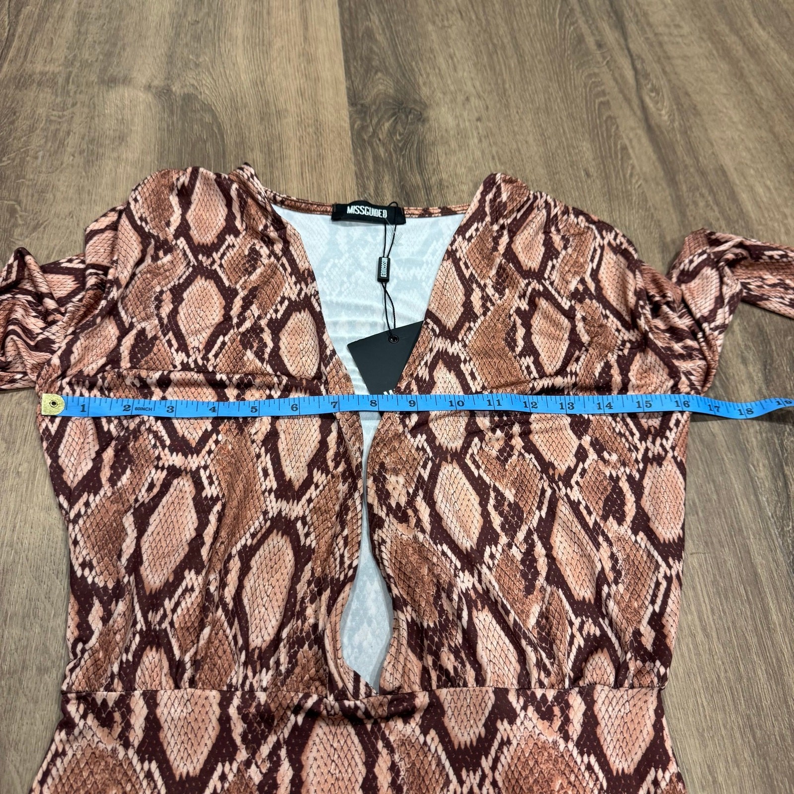 Missguided Pink Brown Deep V Neck Snake Skin Long Sleeve Dress Size 4 Small