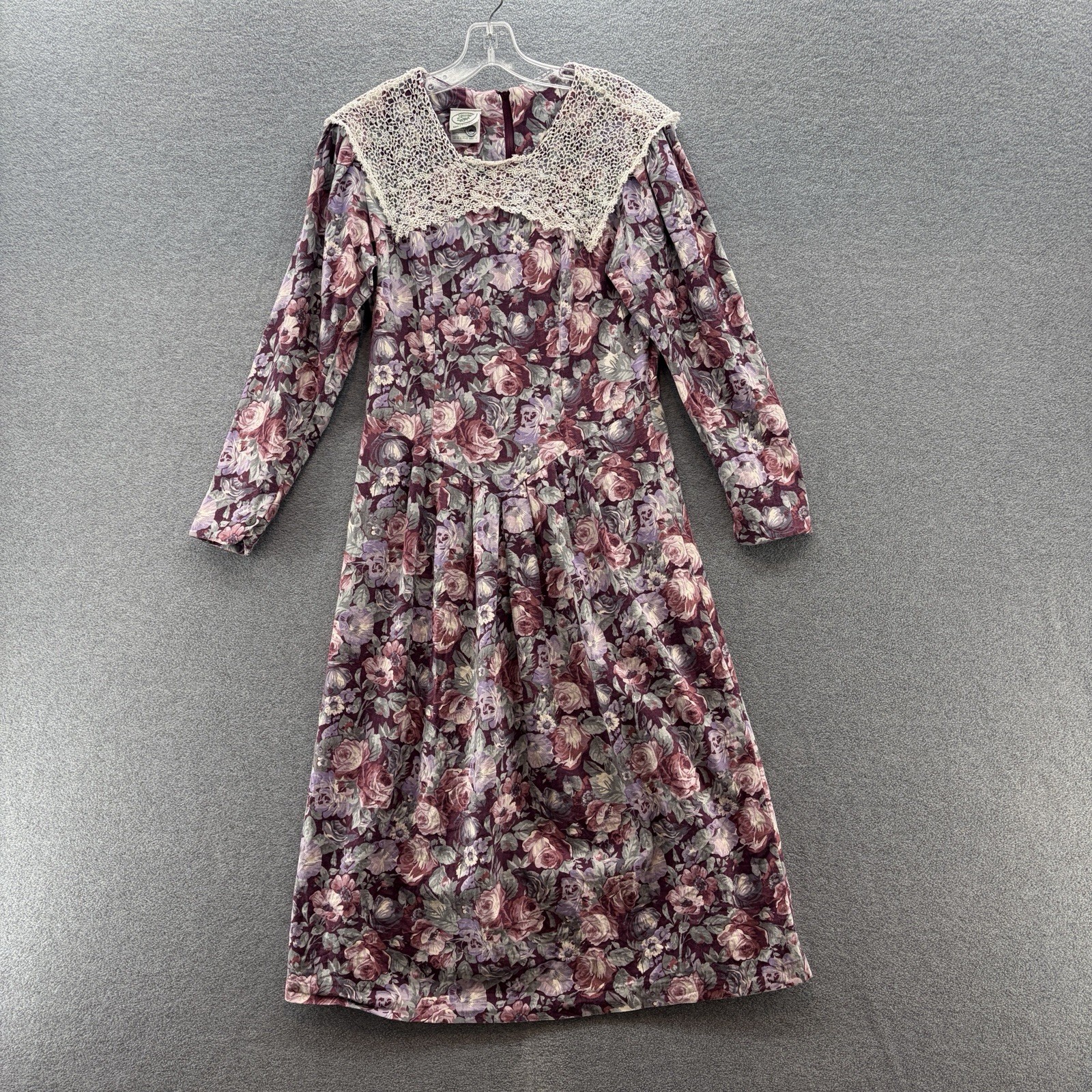 VTG 80s 90s Laura Ashley Dress 14 Purple Floral V Waist Great Britain Cottage