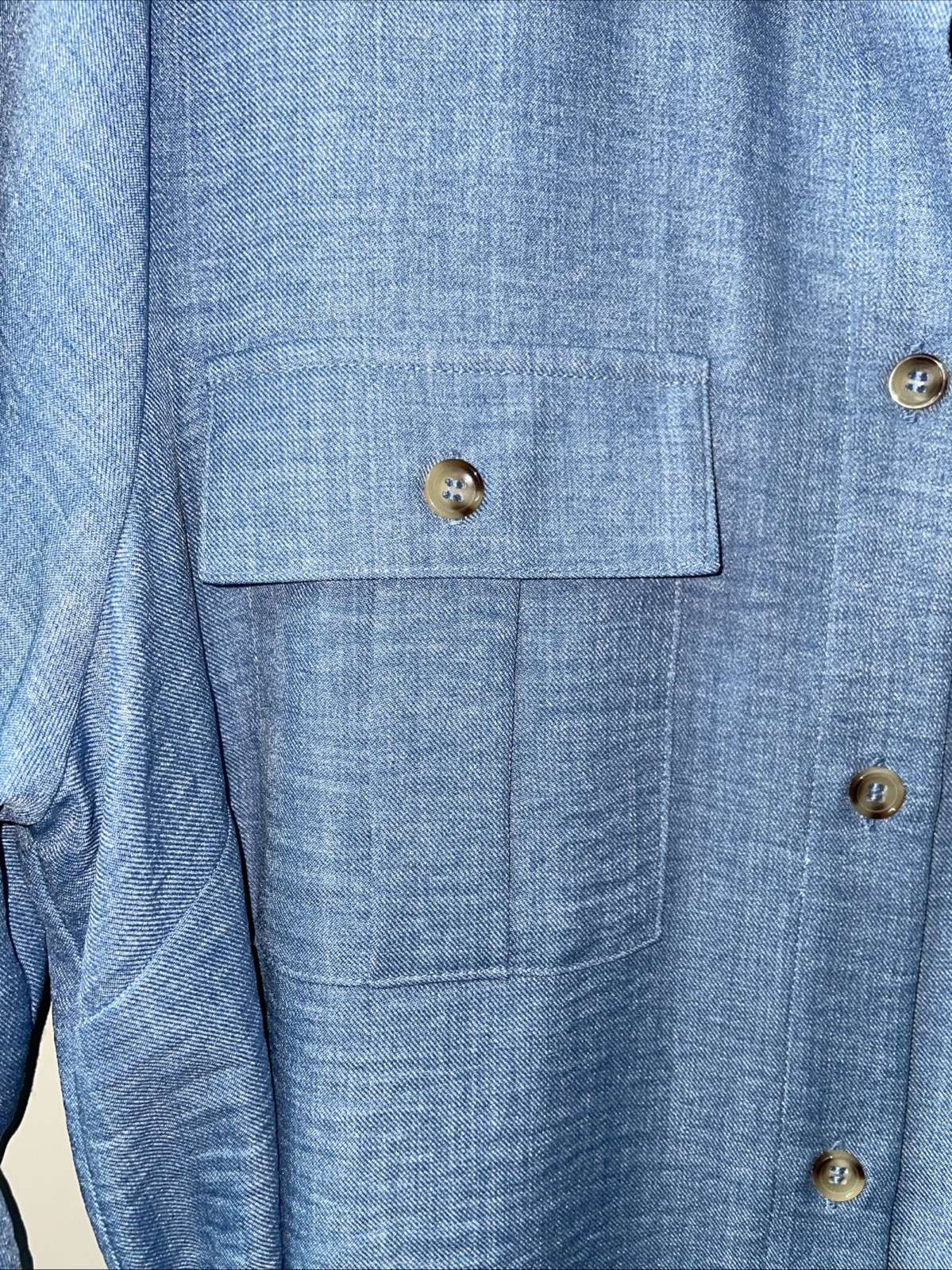 Emma And Michelle Large Blue Chambray Polyester Shirt Dress Women’s