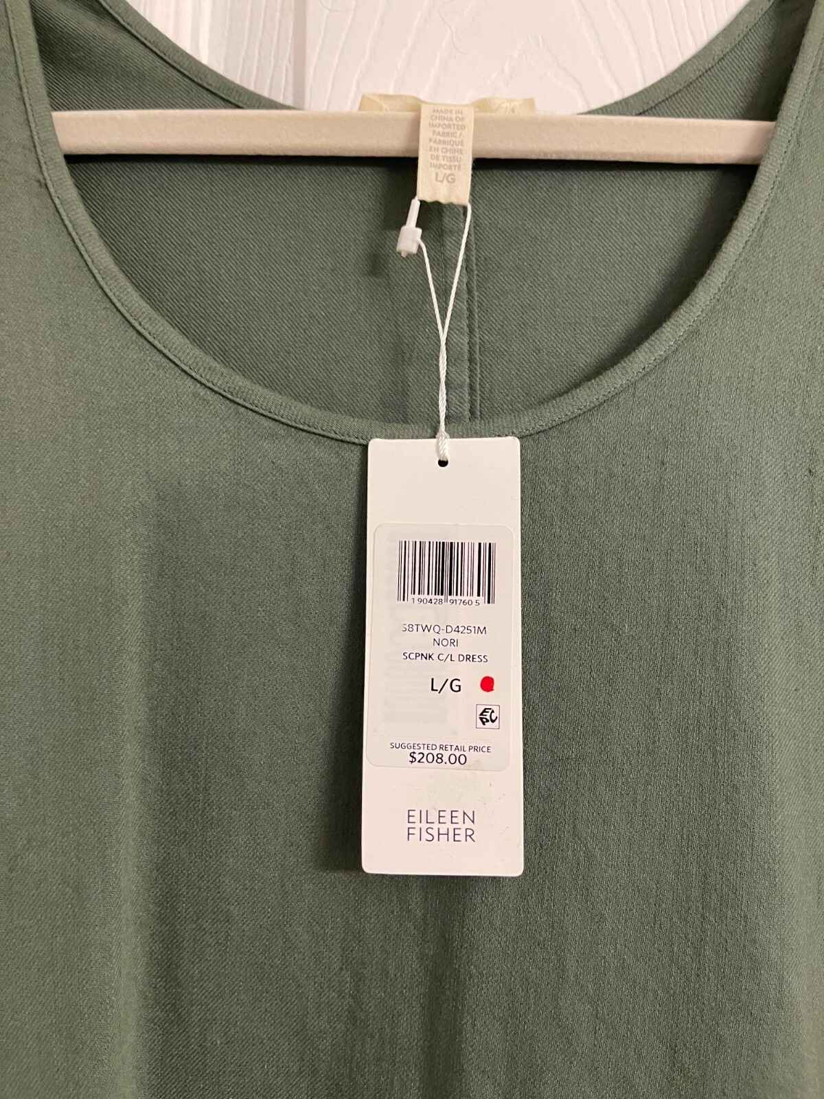 NWT $208 Eileen Fisher Nori Soft Organic Cotton Twill Scoop Neck Dress Large
