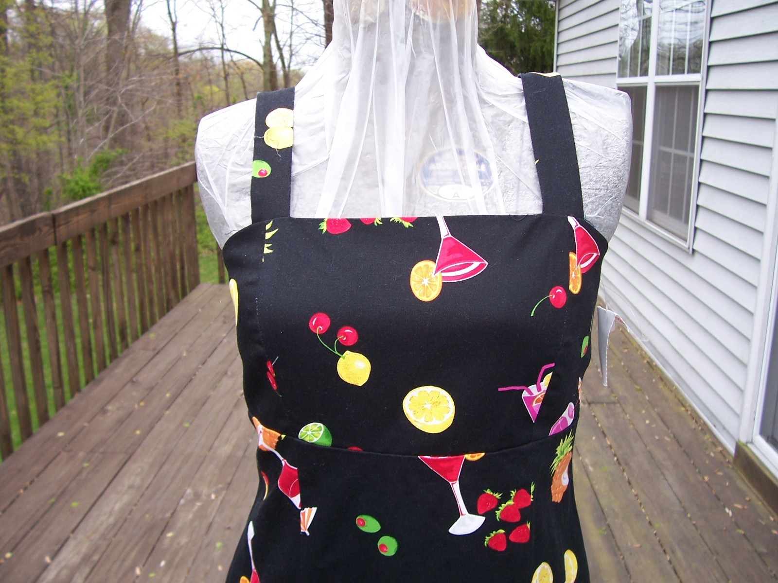 Black Sundress with Colorful Flare Cute dress with fun fruit and cocktail motif.