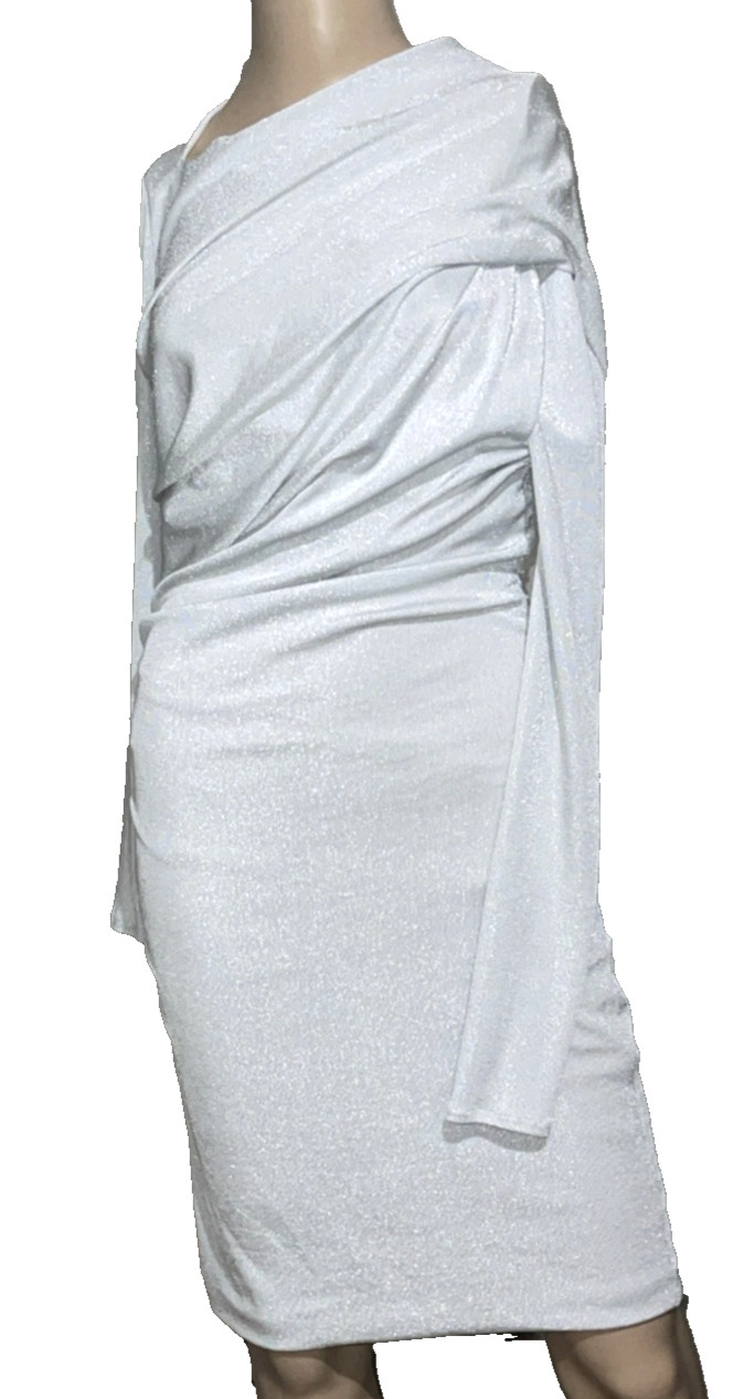 New NWT 2025 Giorgio Armani Silver Draped Pencil Cocktail Dress IT 40 / US 4 6